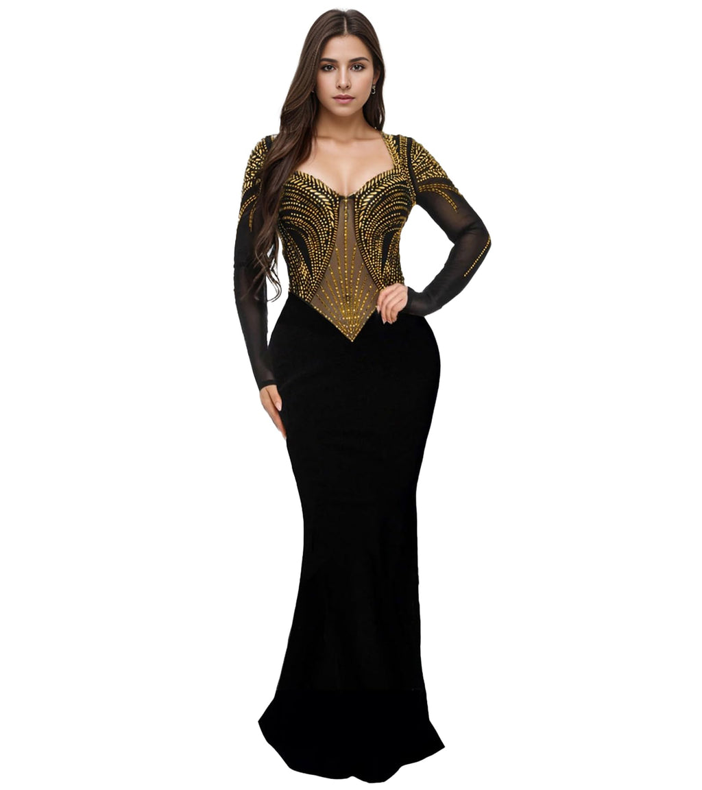 PORRCEY Women's Sexy Elegant Rhinestone Bodycon Dress Hot Drilling Clubwear