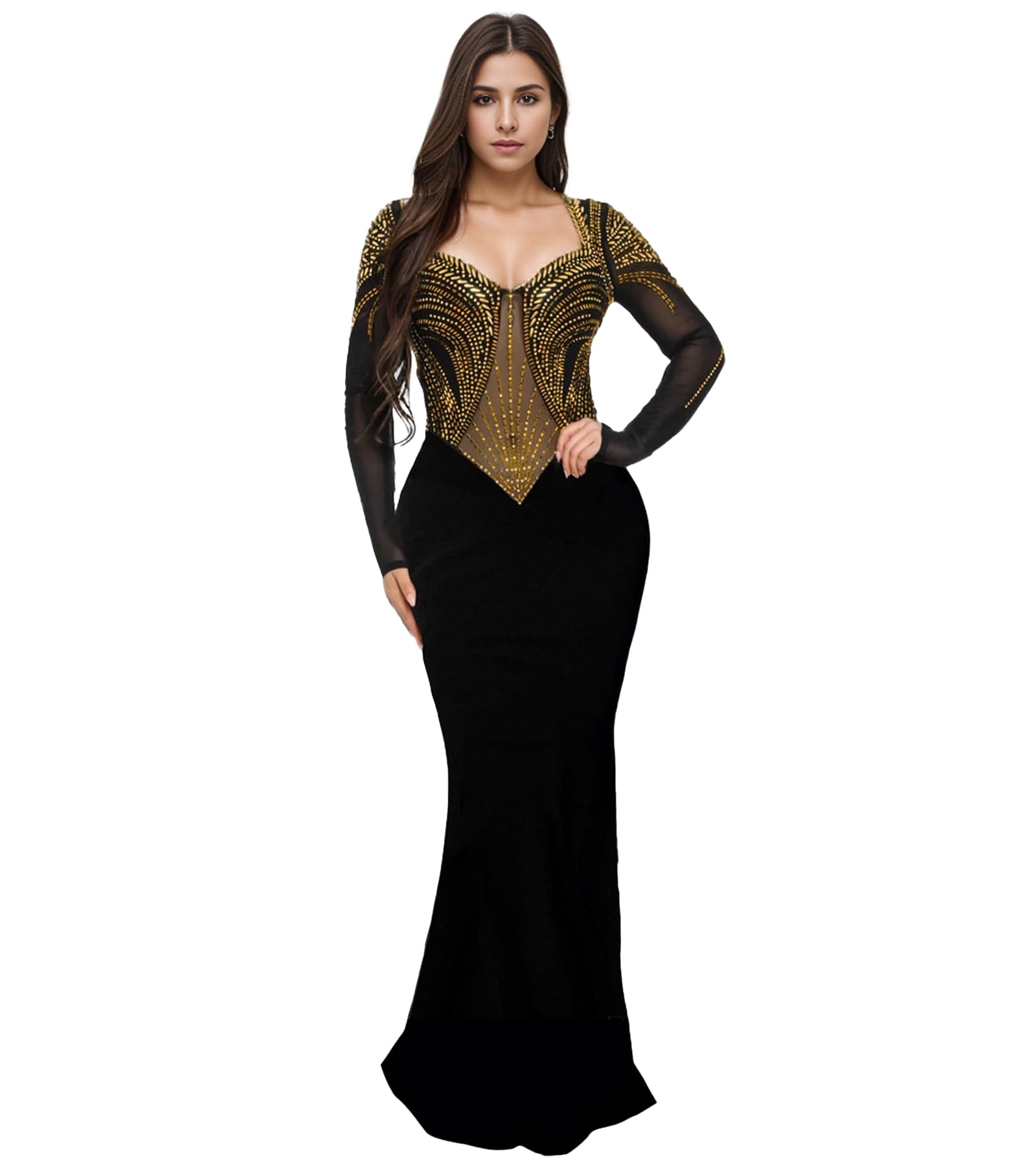 PORRCEY Women's Sexy Elegant Rhinestone Bodycon Dress Hot Drilling Clubwear