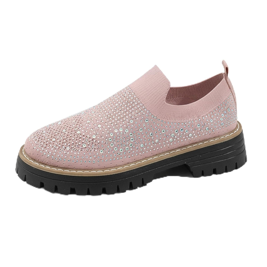 Women's Knit Rhinestone Platform Sock Sneakers Breathable Mesh Round Toe Slip On Lug Sole Loafers Lightweight Walking Sport Casual Shoes
