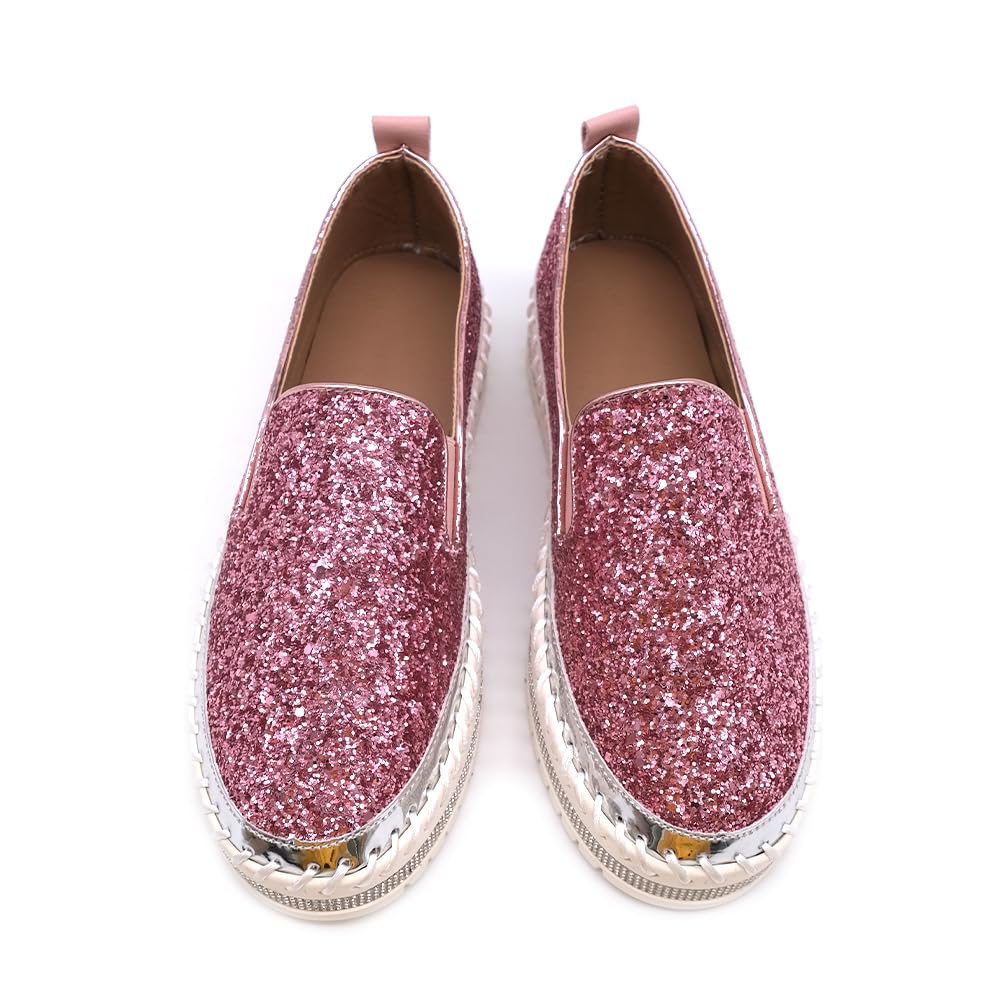 Women's Platform Rhinestones Glitter Fashion Sneakers Comfortable Slip On Flat Loafers Walking Wedding Dress Shoes Casual Shoes