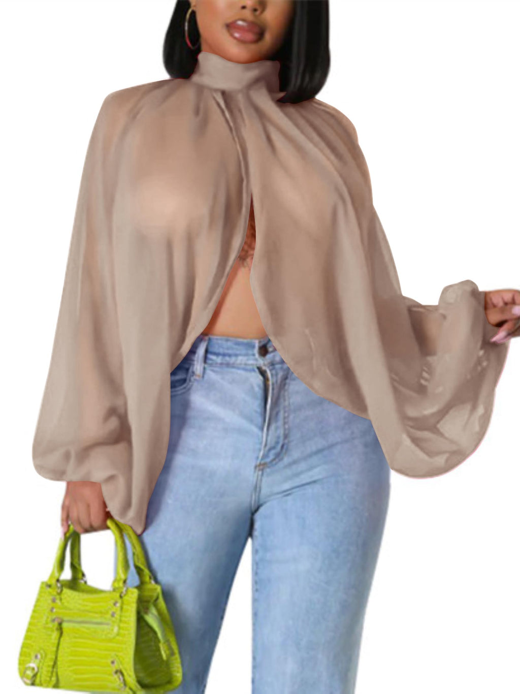 Sexy Tops for Women Party Club Night Batwing Sleeve Chiffon Blouse | Floral Print Blouse Shirts,Puff Sleeve,Going out Tops,Front Open Style,Lantern Sleeve Boho Chiffon Fall Tops 2026