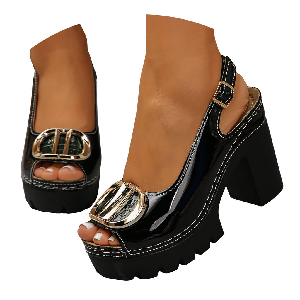 Women's Peep Toe Sandals Chunky Platform Heeled Pumps Slingback Heels Summer Dress Shoes Bridal Party Wedding Block High Heels Buckle Ankle Strap Sandals Dressy Comfortable Footwear