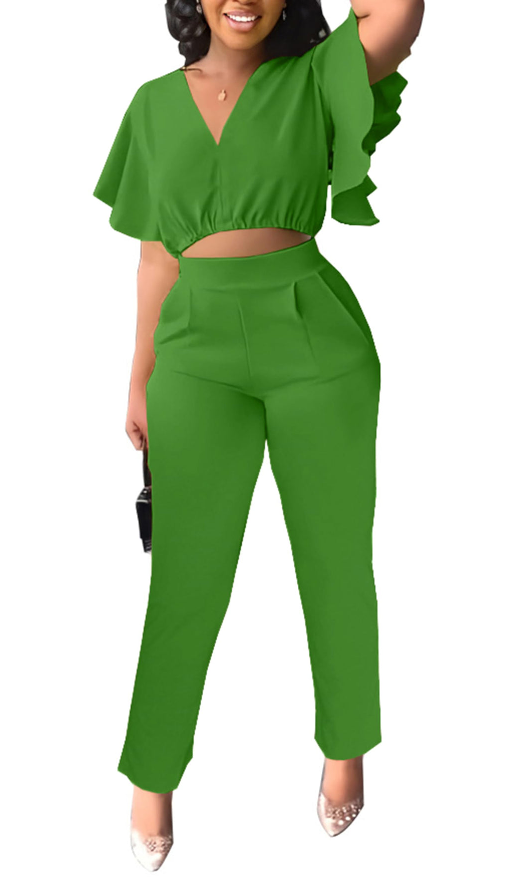 Womens Summer Two Piece Shorts Outfit Sexy Crop Top Butterfly Sleeve 2 pc Short Set Vacation Brunch Matching Set