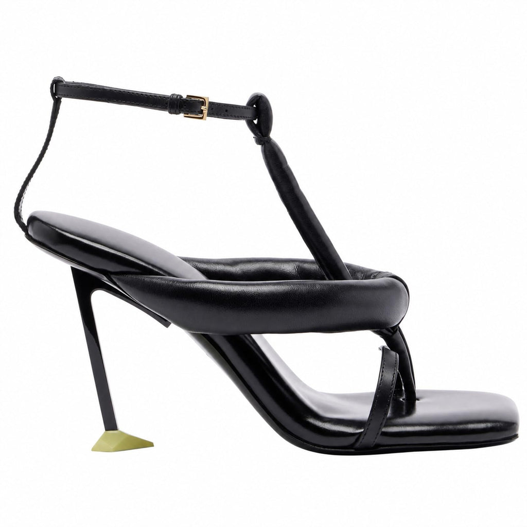 Stiletto Heeled Thong Sandals for Women Square Open Toe Padded Heels Ankle Buckle Summer Fashion Casual Sandals