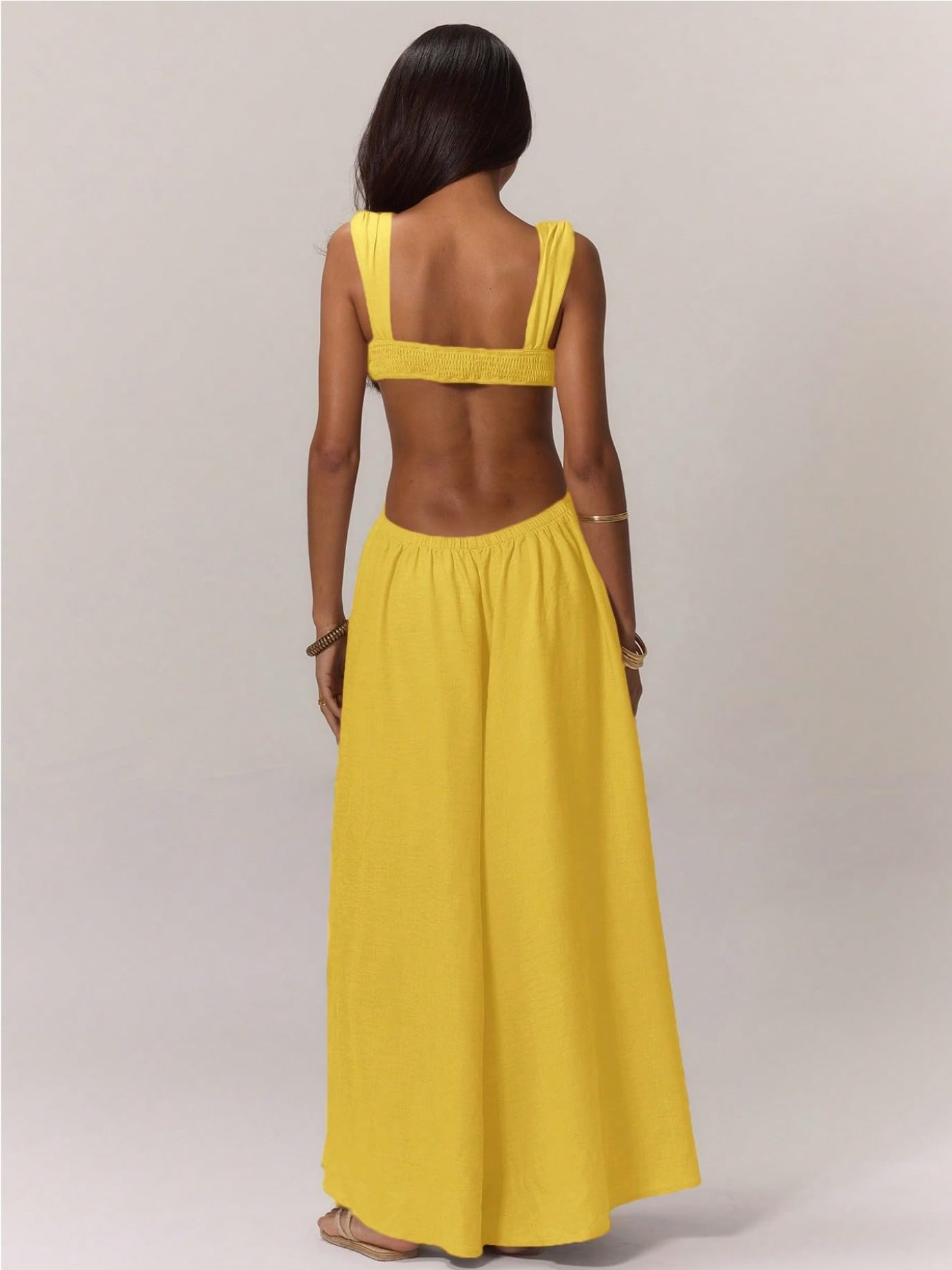 REASERAL Womens Casual Jumpsuit Halter Hollow Out Backless Top Wide Leg Pants Summer Vacation Jumpsuit