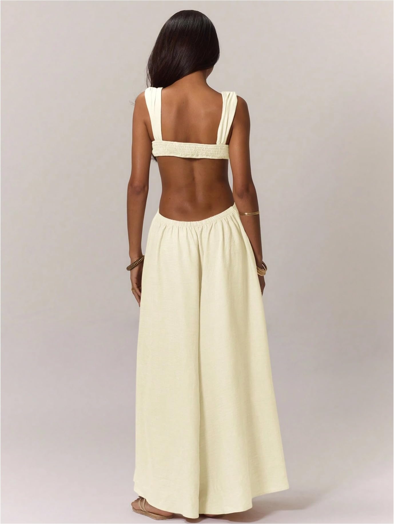 REASERAL Womens Casual Jumpsuit Halter Hollow Out Backless Top Wide Leg Pants Summer Vacation Jumpsuit