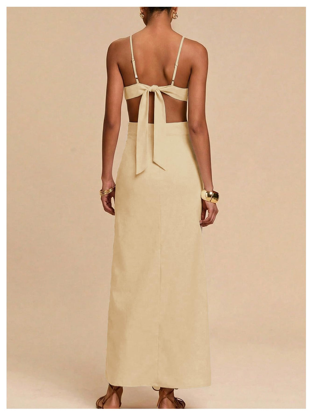 SHENHE Women's Petal Backless Linen Maxi Dress Cut Out Vacation Dresses | Keyhole, Spaghetti Strap, Open Back, Long Dress, Zipper, Summer, Date Night, Cami Dresses