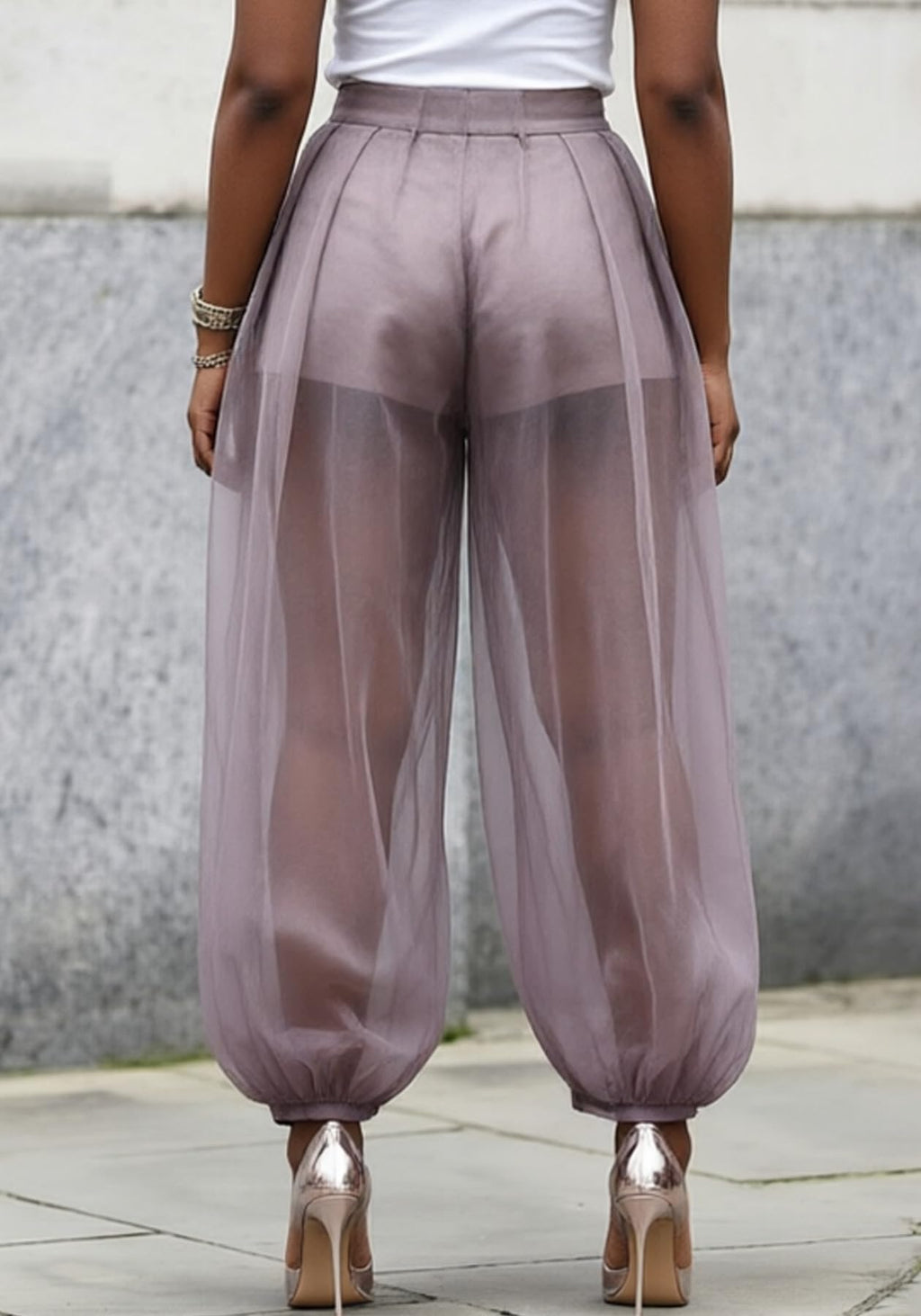 Molisry Women Sheer Mesh Pants Bubble Tulle Patchwork Pants Balloon Trouser | Loose Fit Cover Up Trousers,Built In Shorts Lining