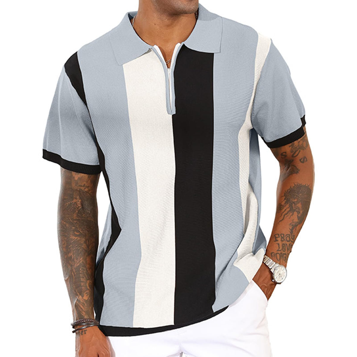 CTU Mens Casual Polo Shirts Vintage Striped Knit Golf Shirts Slim Fit Tops | Fashion,Pullover Dress Shirts,Collared with Zipper,Short Sleeve,Color Blocking,Suit for Daily Casual,Business,Work,Golf