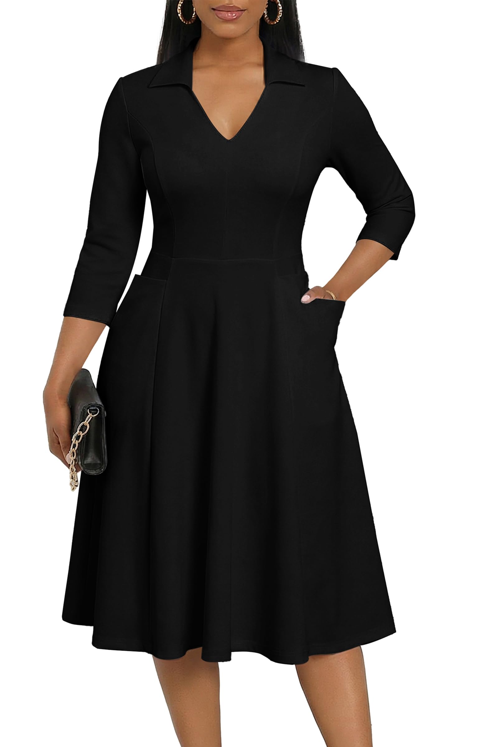 FANDEE Plus Size Midi Dress for Women Casual - Fit and Flare Summer Dresses | Semi Formal,African Print,Polo Collar Cocktail Dress,With Pockets And Belt