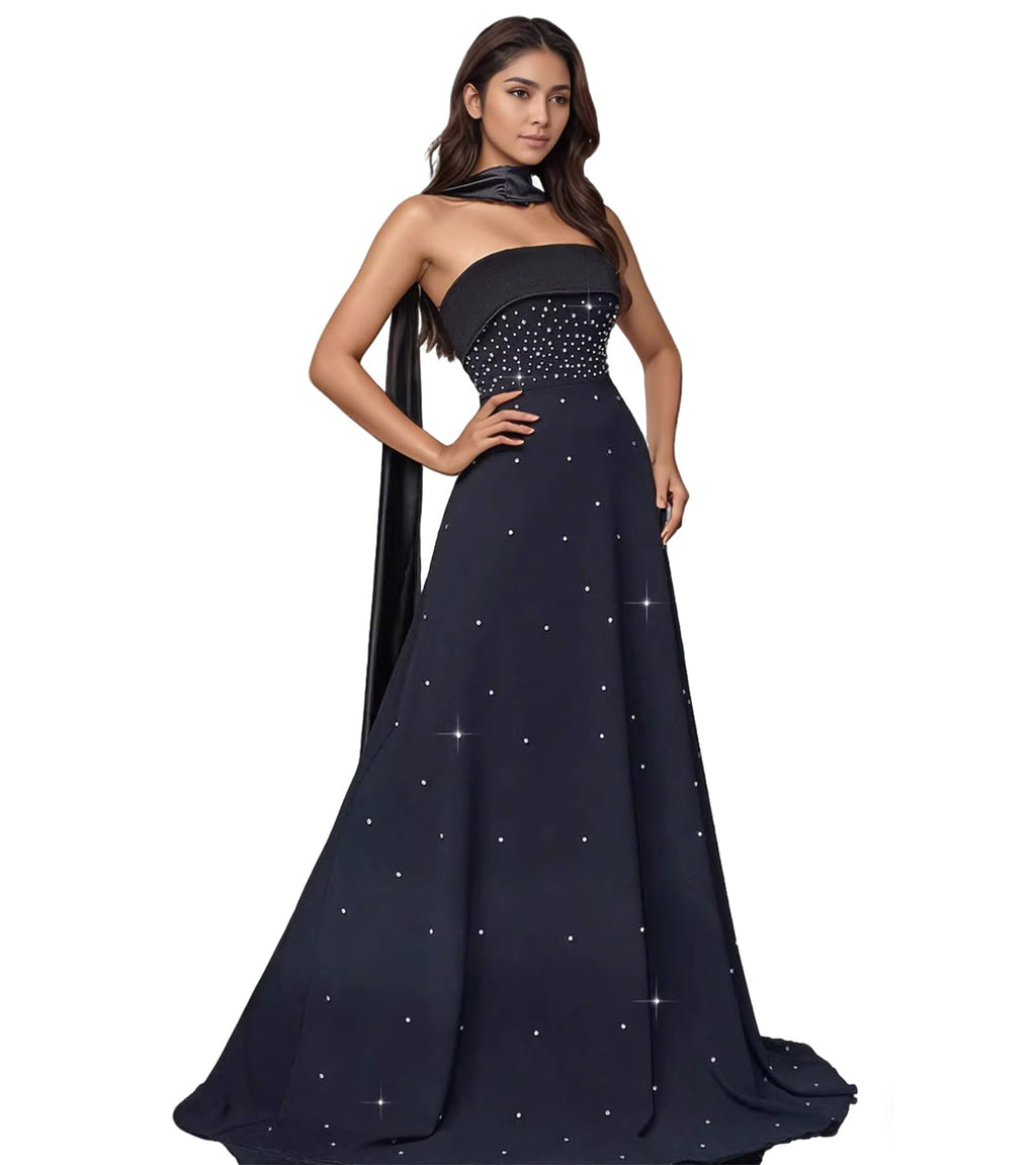 PORRCEY Women's Sexy Elegant Rhinestone Bodycon Dress Hot Drilling Clubwear