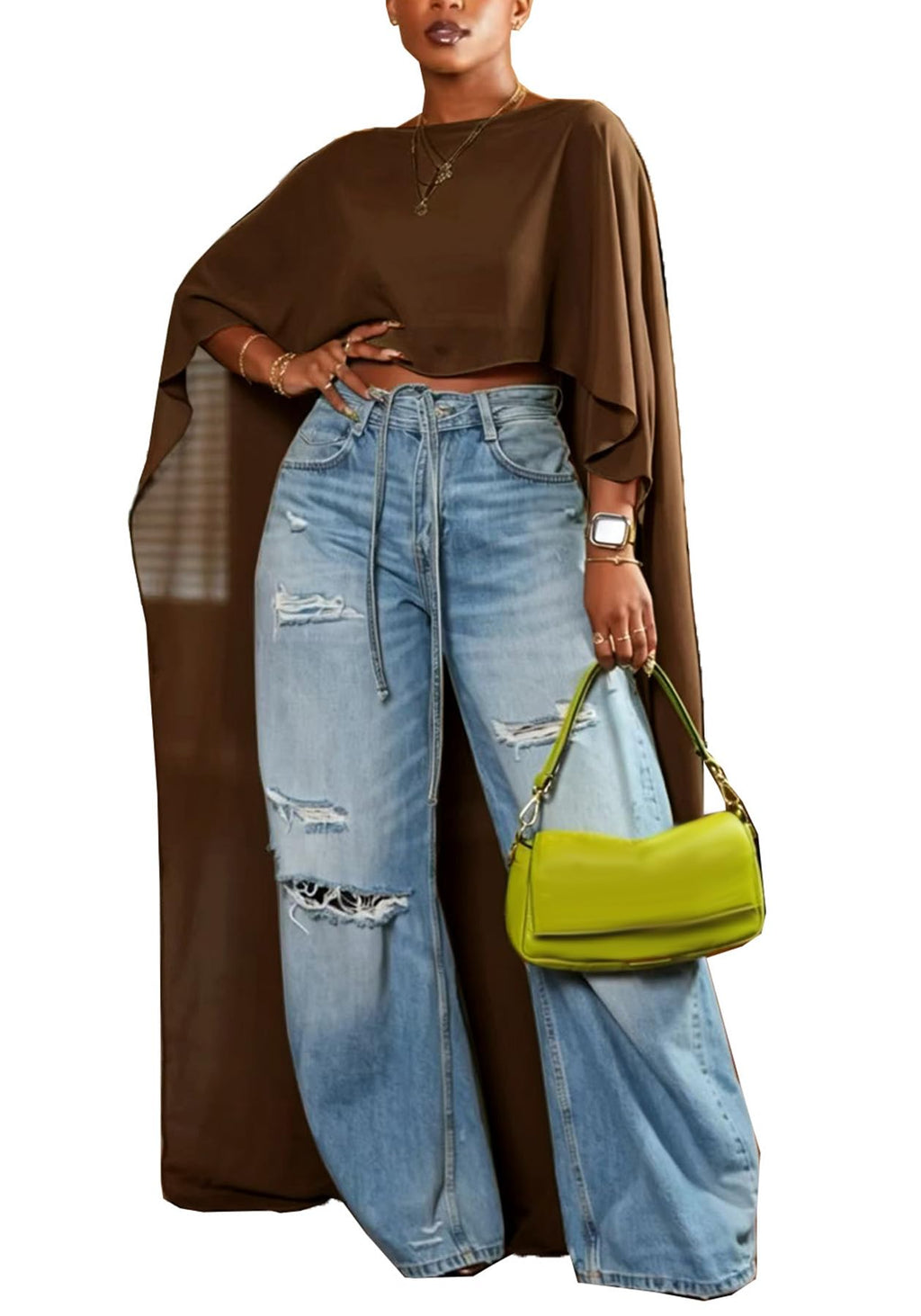 YOOTIKO Women Mesh Crop Cape Top Batwing Sleeve High Low Flowy Poncho Tops | See Through,Beach Coverups, Going Out Wear,Loose Fit