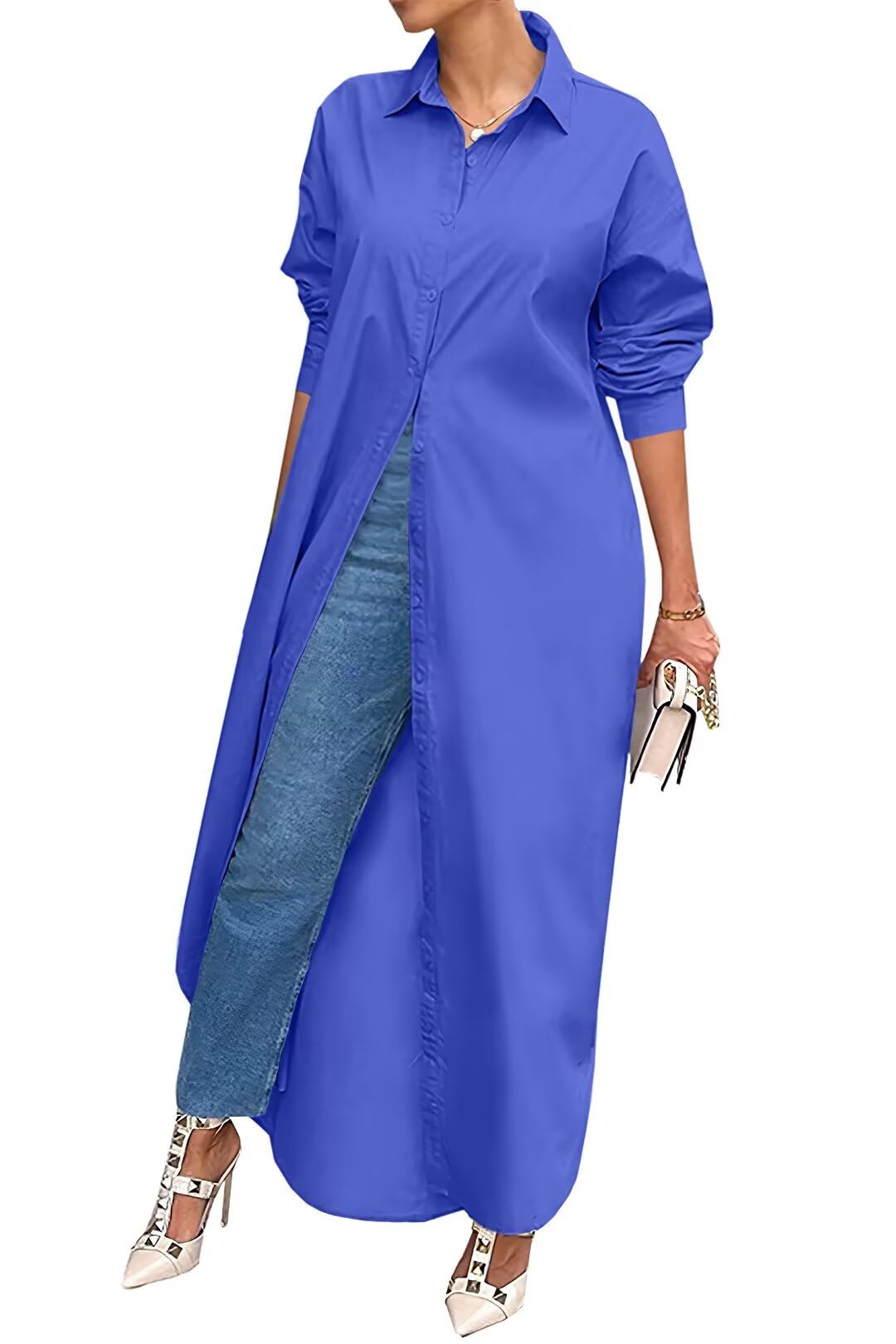 Shirt Dresses for Women Casual Long Sleeve Cotton Button Down Maxi Dresses | Oversized,Solid Color,Loose Fit,Plus Size,Long Shirts,Button Down Dress