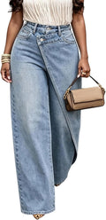 SHINFY Women's Wide Leg Jeans Asymmetric High Waisted Baggy Denim Pants | Trendy Vintage Baggy Boyfriend Denim Trousers with a Relaxed Fit for Streetwear Travel Weekends and Daily Wear