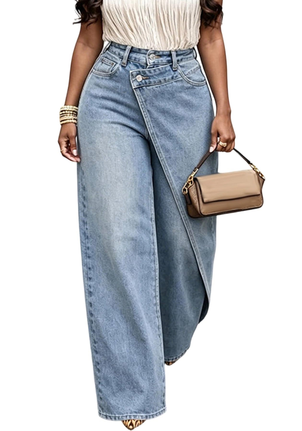 SHINFY Women's Wide Leg Jeans Asymmetric High Waisted Baggy Denim Pants | Trendy Vintage Baggy Boyfriend Denim Trousers with a Relaxed Fit for Streetwear Travel Weekends and Daily Wear