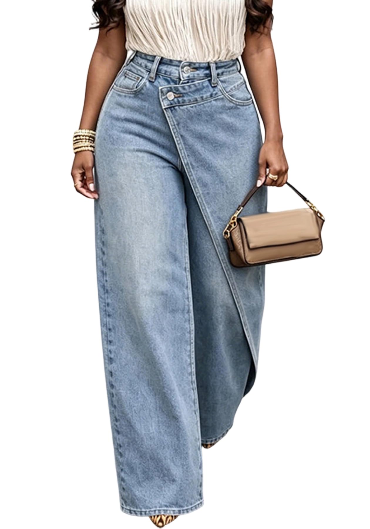 SHINFY Women's Wide Leg Jeans Asymmetric High Waisted Baggy Denim Pants | Trendy Vintage Baggy Boyfriend Denim Trousers with a Relaxed Fit for Streetwear Travel Weekends and Daily Wear