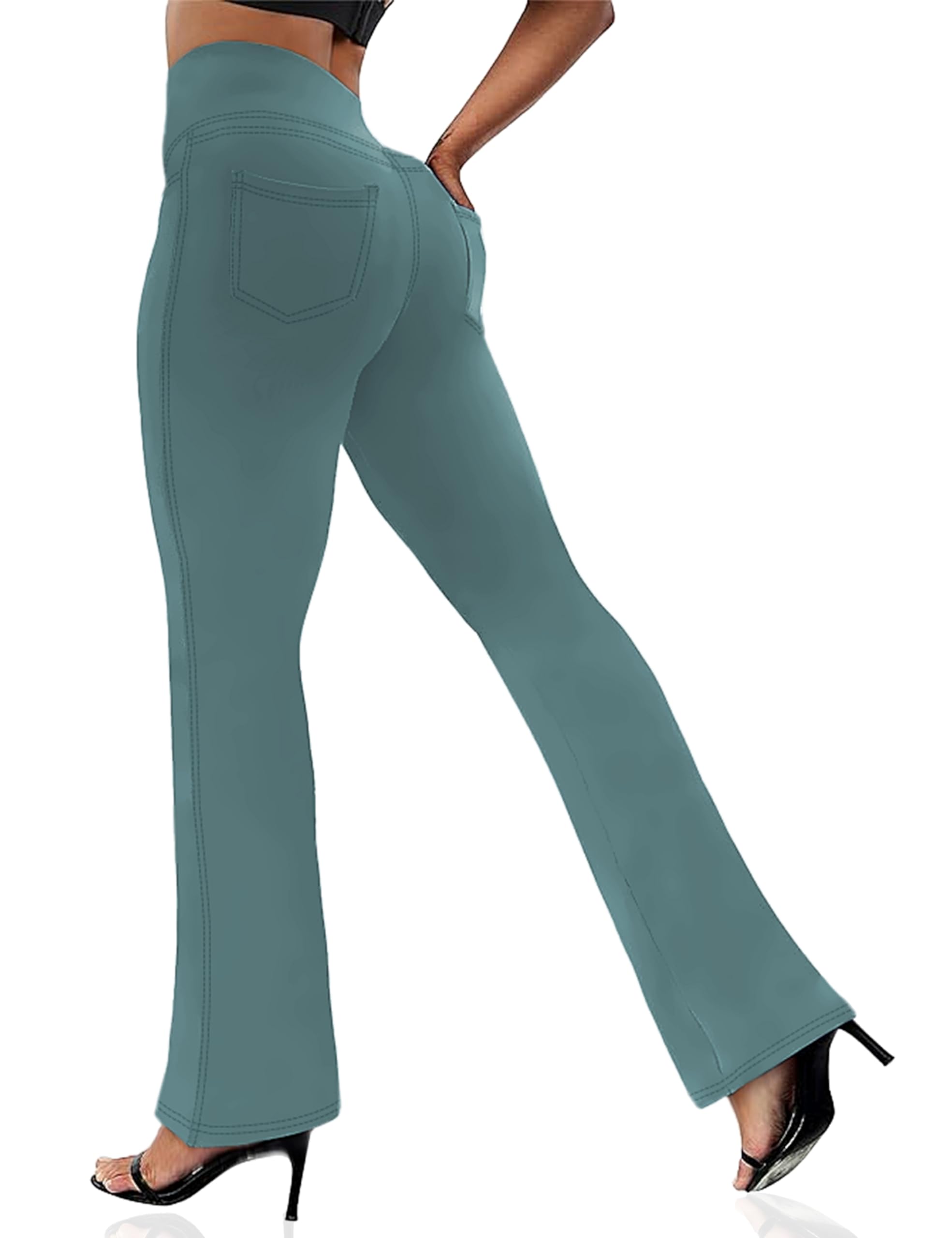 VOOVEEYA Women's Bootcut Leggings - Bootleg Yoga Pants Flare with 4 Pockets | Tummy Control High Waisted, Comfortable Fit, Buttery-Soft Fabric, 4-Way Stretchy Dress Pants for Yoga, Work & Casual Wear