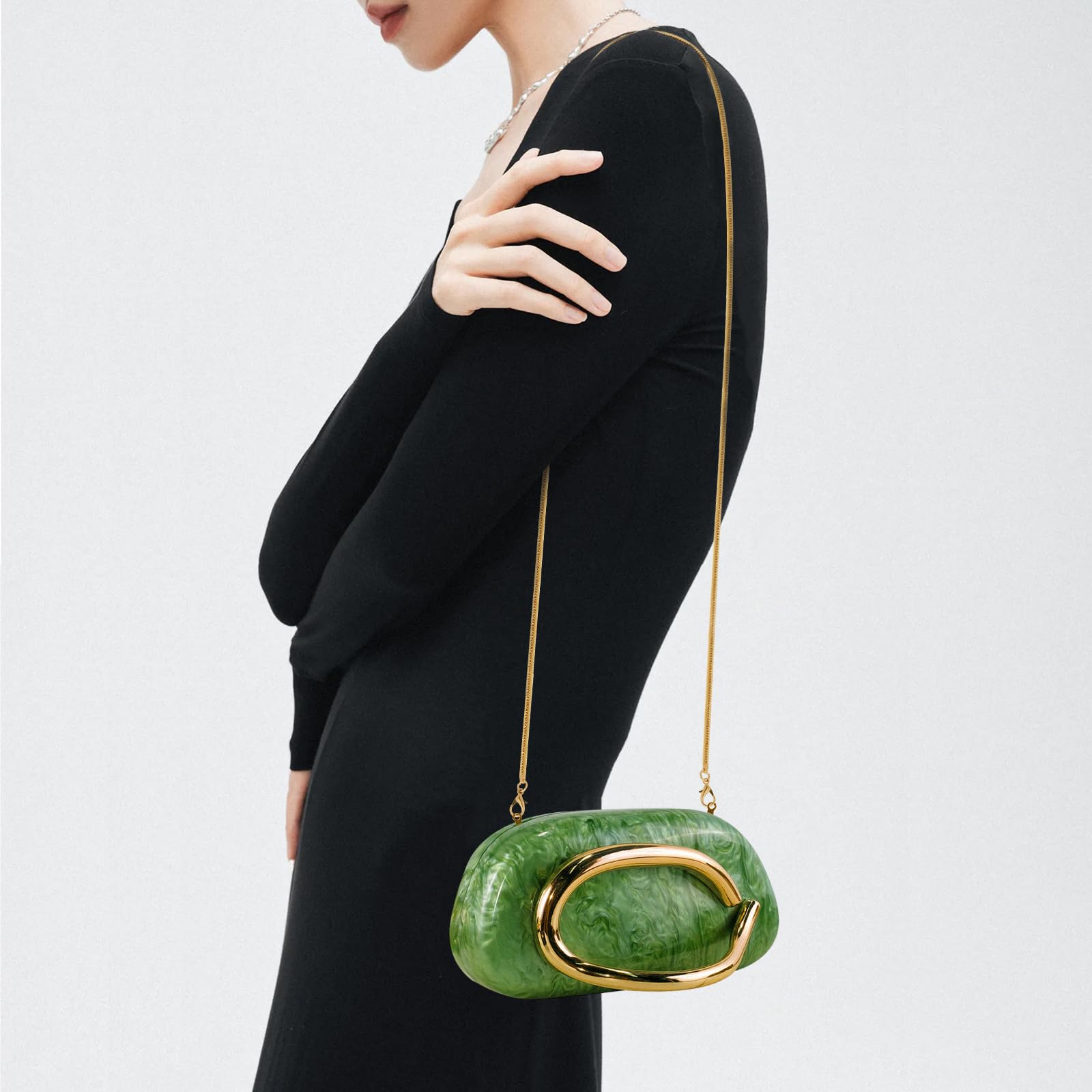 Clutch Purses for Women Formal, PU Leather/Marble Acrylic Evening Bags with Chain, Trendy Metal Handle Purses 2025