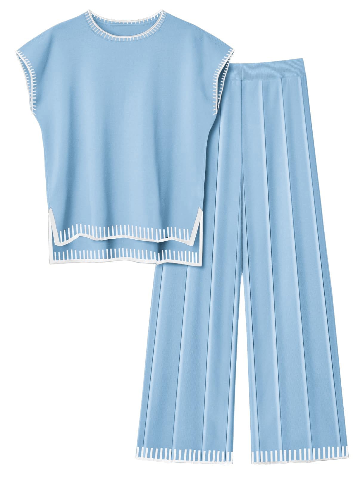 Ekouaer Womens Matching Sets Knit Sweater Sets 2 Pieces Lounge Set | Pullover Tops Wide Legs Pants Casual Outfits