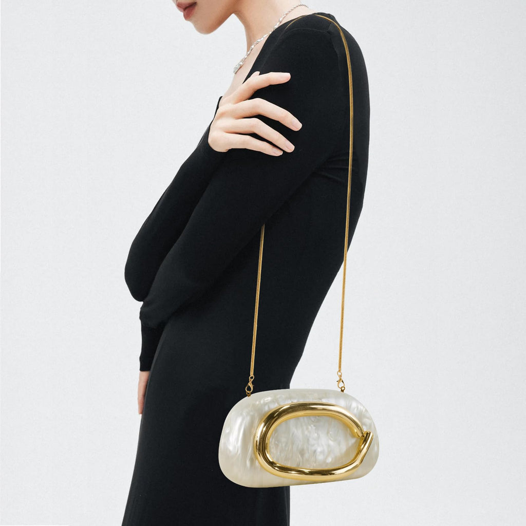 Clutch Purses for Women Formal, PU Leather/Marble Acrylic Evening Bags with Chain, Trendy Metal Handle Purses 2025