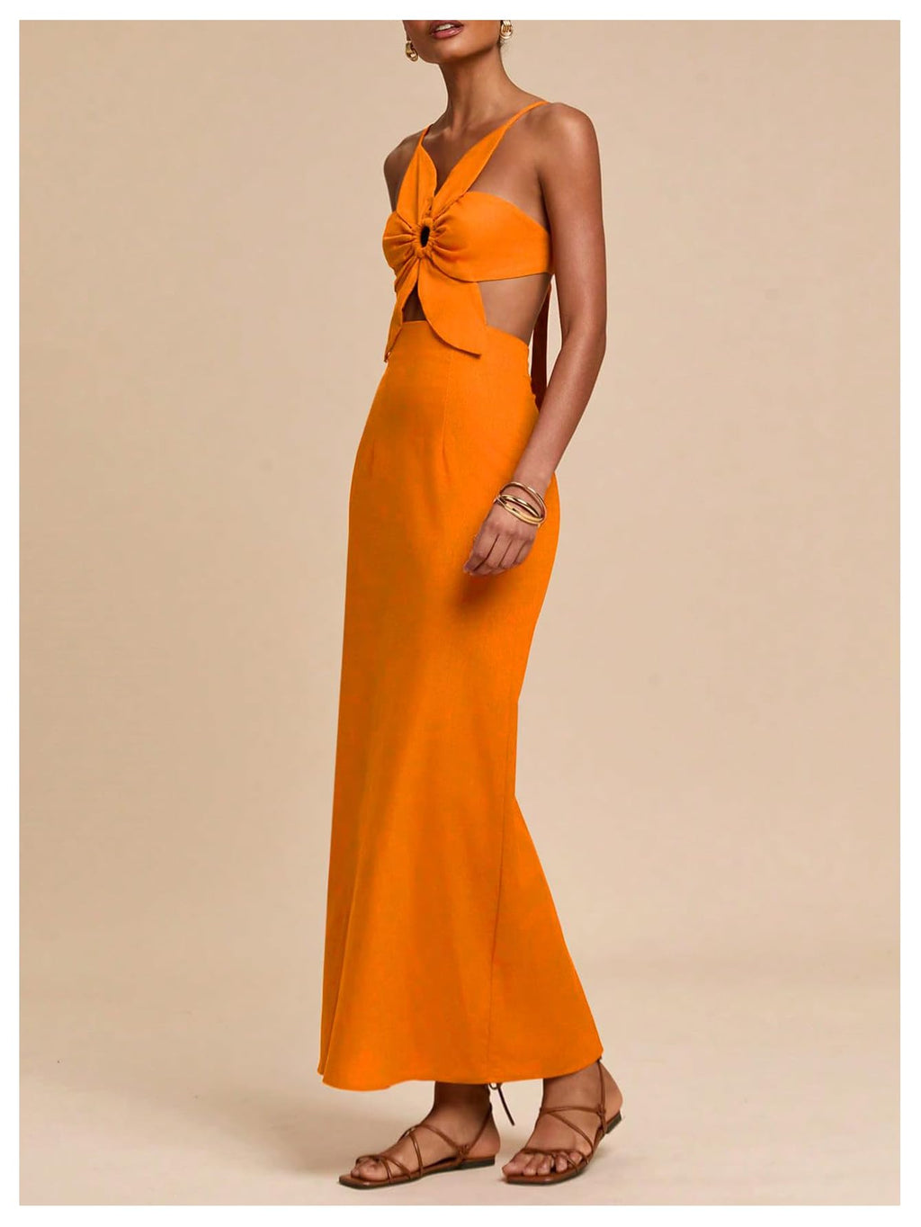 SHENHE Women's Petal Backless Linen Maxi Dress Cut Out Vacation Dresses | Keyhole, Spaghetti Strap, Open Back, Long Dress, Zipper, Summer, Date Night, Cami Dresses