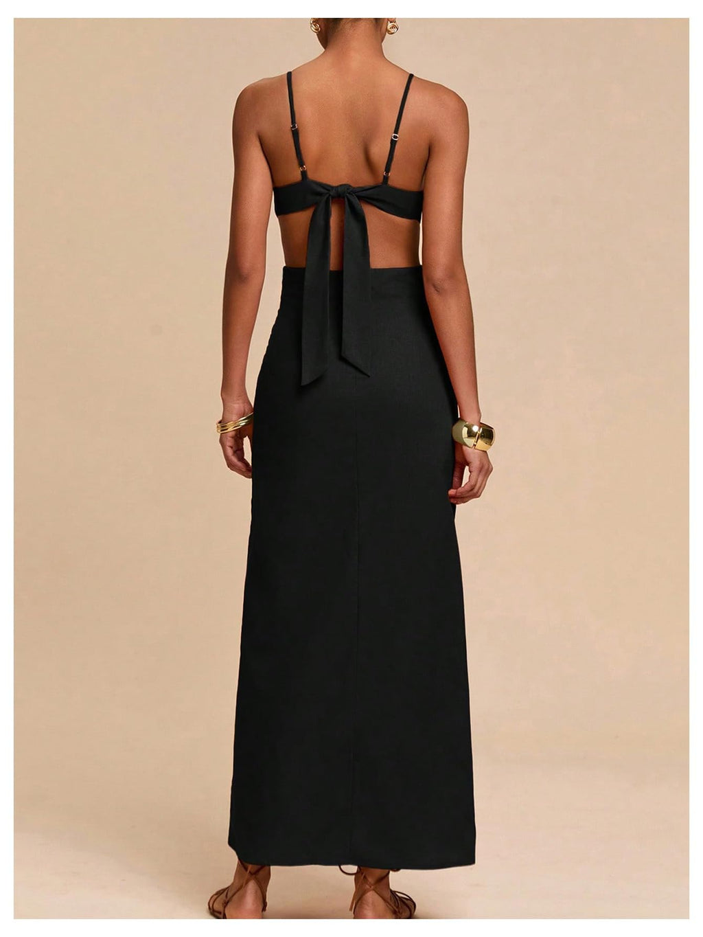SHENHE Women's Petal Backless Linen Maxi Dress Cut Out Vacation Dresses | Keyhole, Spaghetti Strap, Open Back, Long Dress, Zipper, Summer, Date Night, Cami Dresses