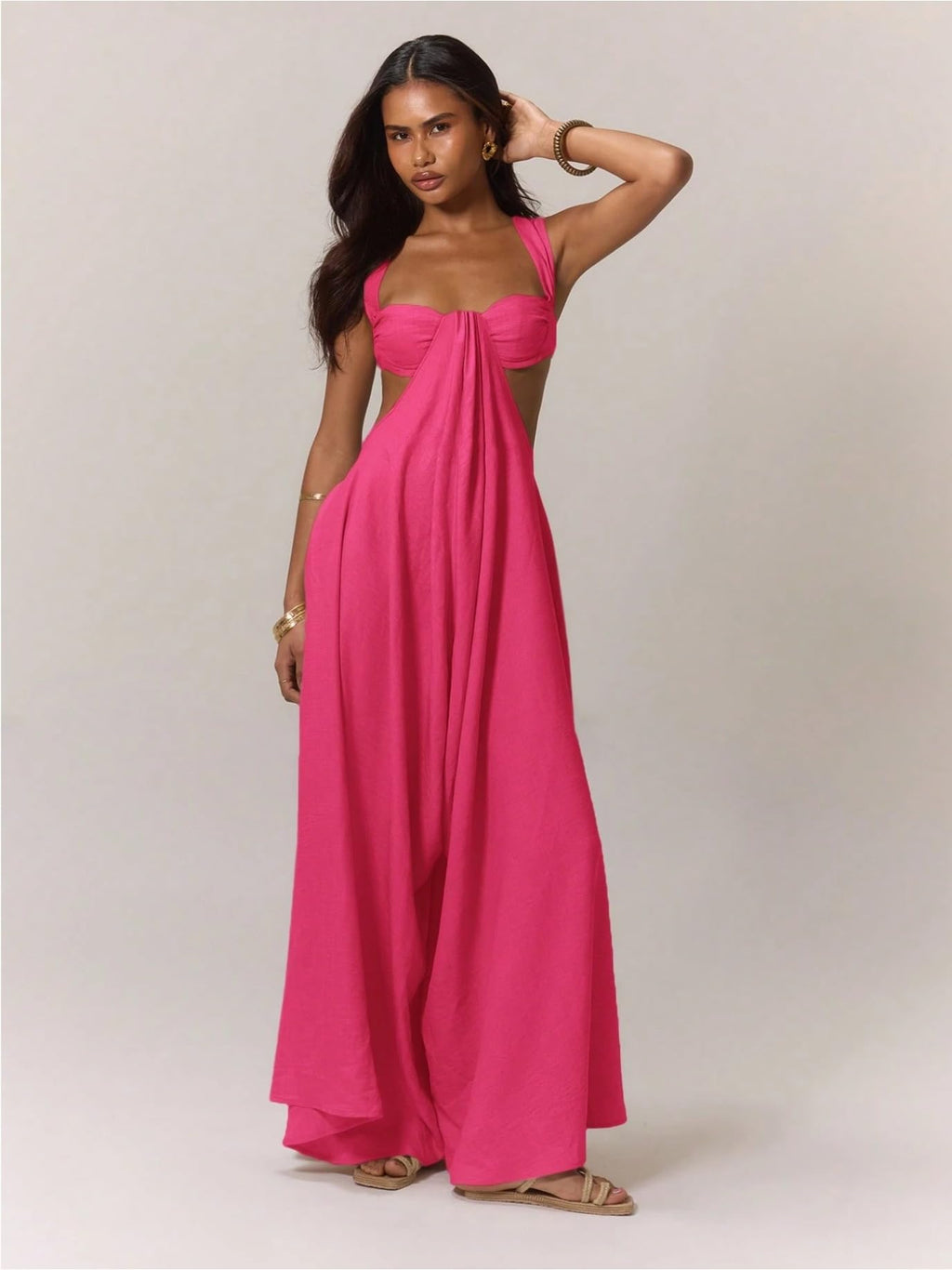 REASERAL Womens Casual Jumpsuit Halter Hollow Out Backless Top Wide Leg Pants Summer Vacation Jumpsuit