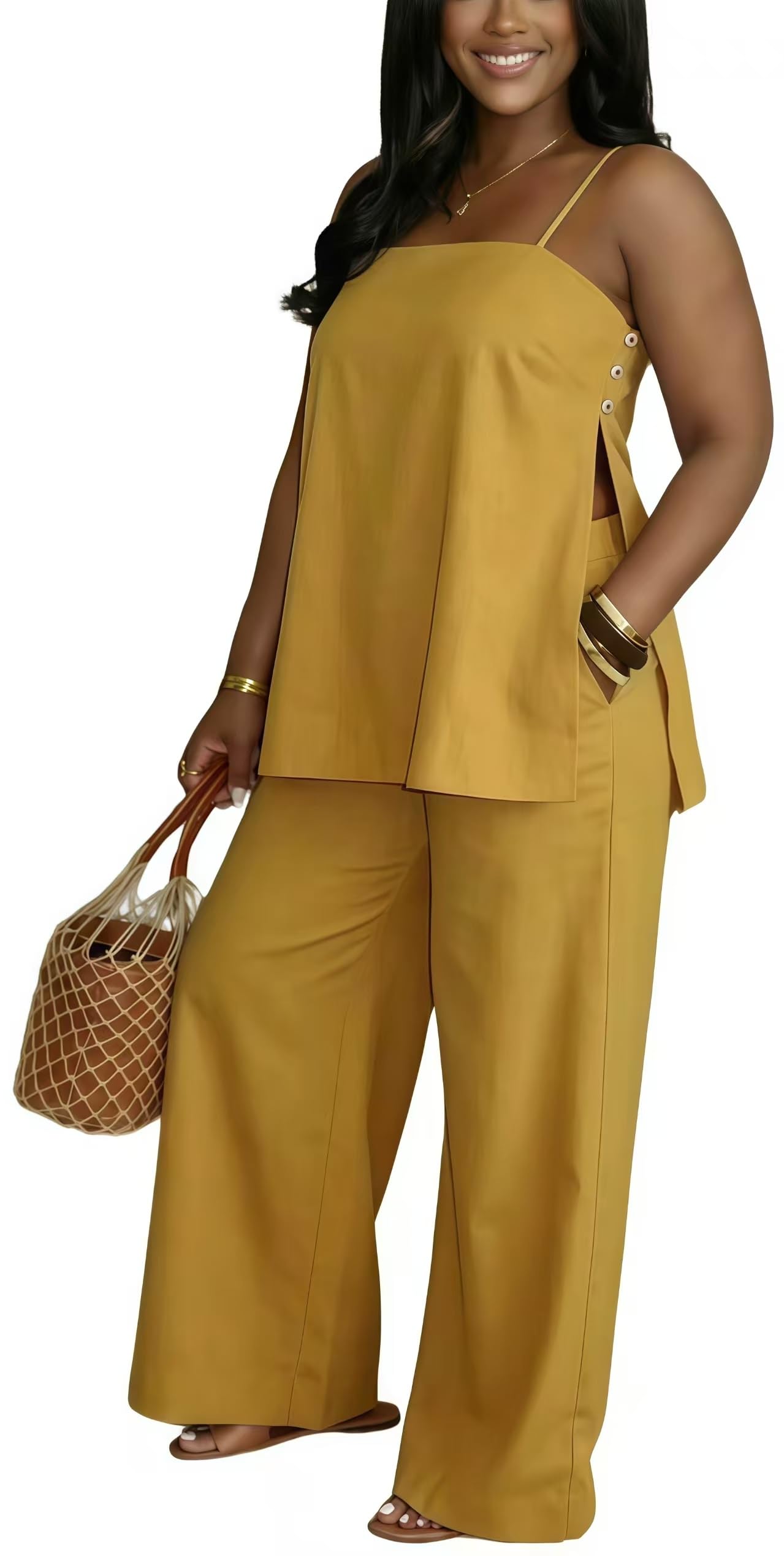 2 Piece Sets for Women Summer Outfits Sleeveless Tops and Wide Leg Pants Sets Sexy Jumpsuits Clubwear Vacation Outfits