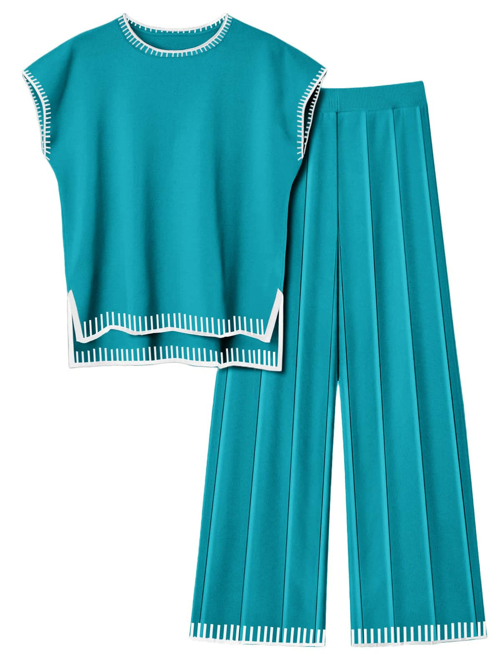 Ekouaer Womens Matching Sets Knit Sweater Sets 2 Pieces Lounge Set | Pullover Tops Wide Legs Pants Casual Outfits