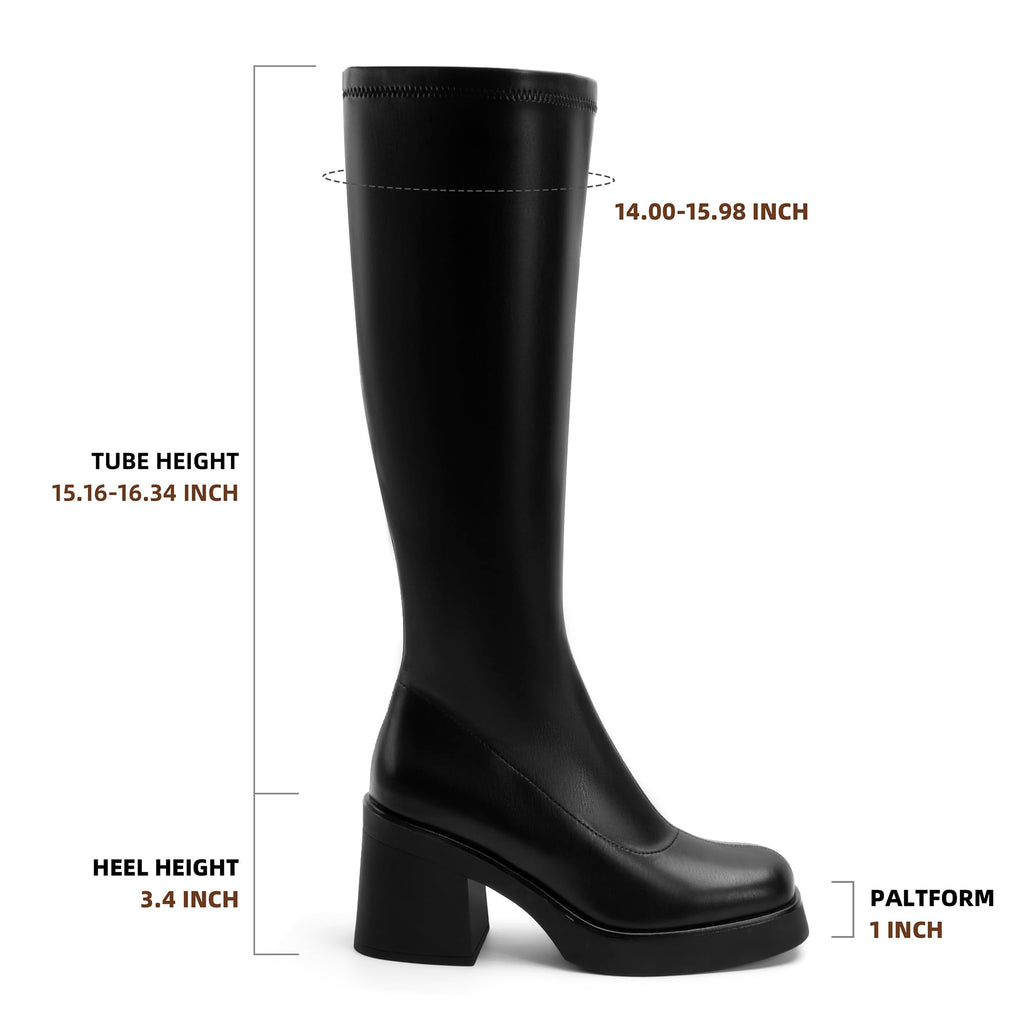 AprCoco Knee High Boots for Women GoGo Boots Platform Square Toe Womens Chunky Heel Side Zipper Boot