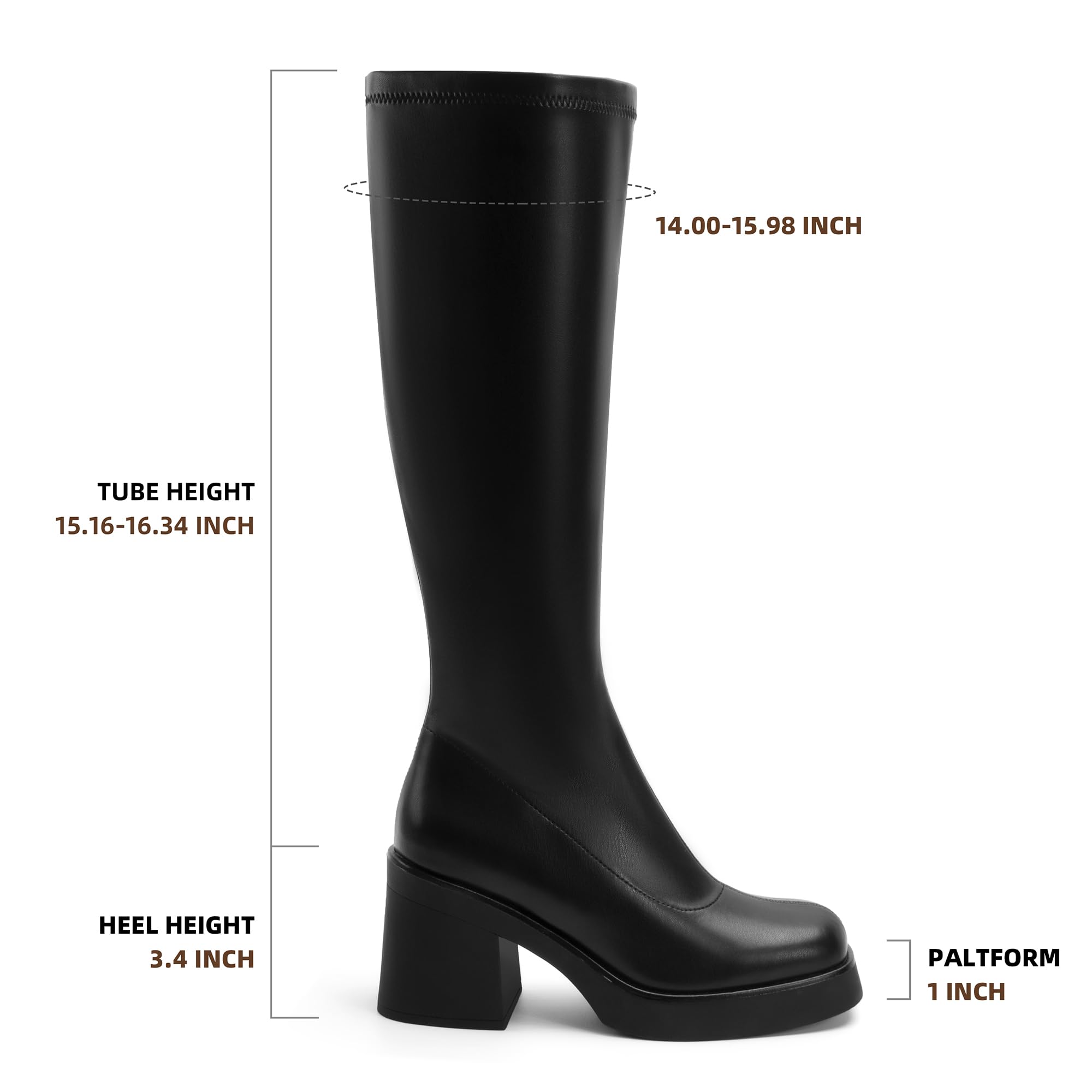 AprCoco Knee High Boots for Women GoGo Boots Platform Square Toe Womens Chunky Heel Side Zipper Boot