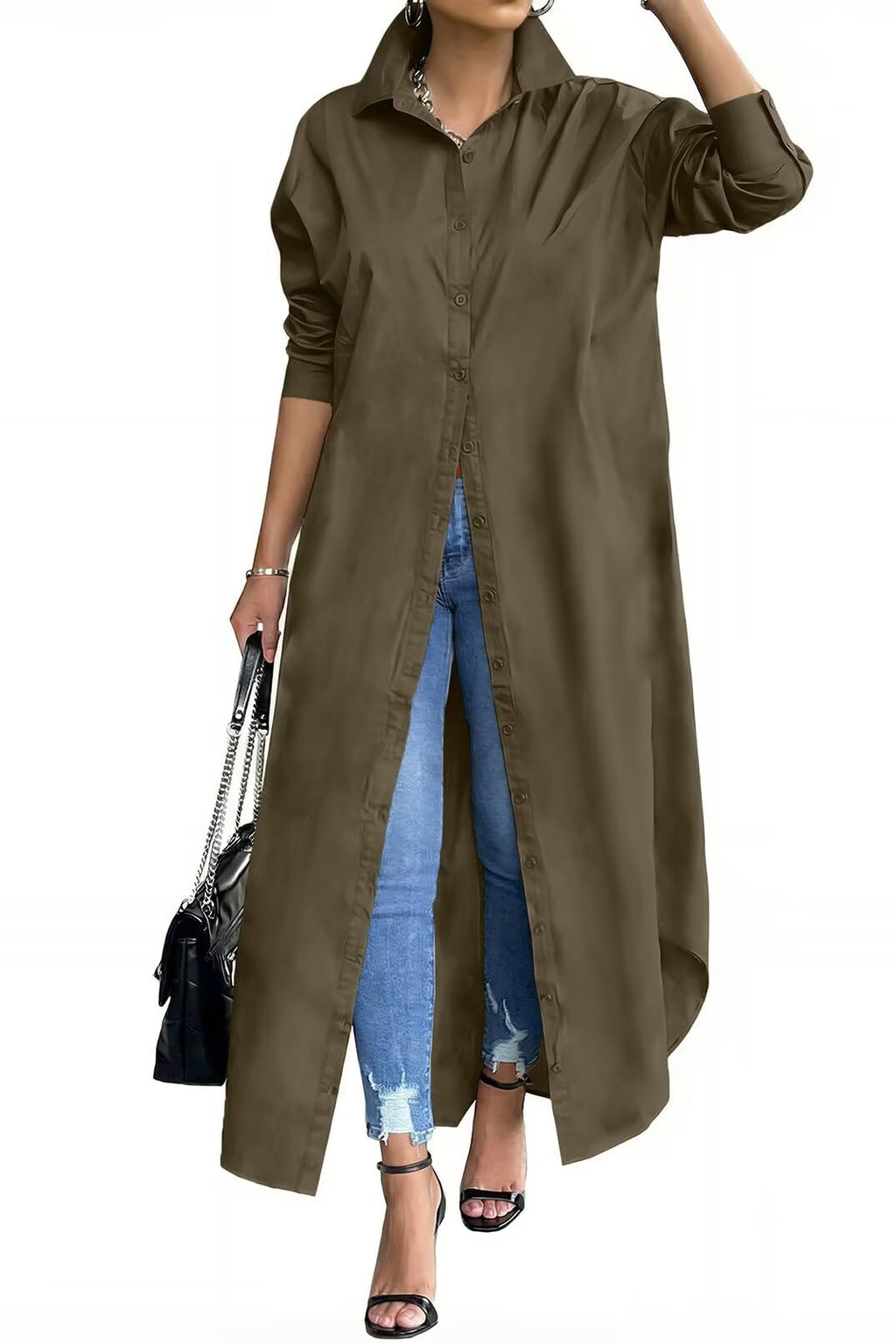 Shirt Dresses for Women Casual Long Sleeve Cotton Button Down Maxi Dresses | Oversized,Solid Color,Loose Fit,Plus Size,Long Shirts,Button Down Dress
