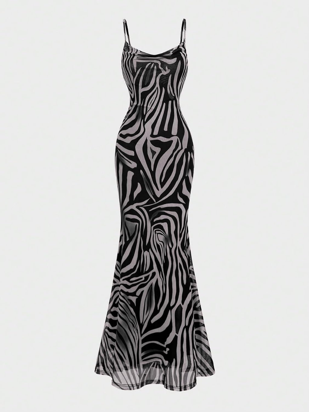 OYOANGLE Women's Zebra Spaghetti Strap Maxi Dresses Cowl Neck Bodycon Dress | Zebra Print, Spaghetti Strap, Maxi Dresses, Sleeveless, Cowl Neck, Formal Bodycon Dress
