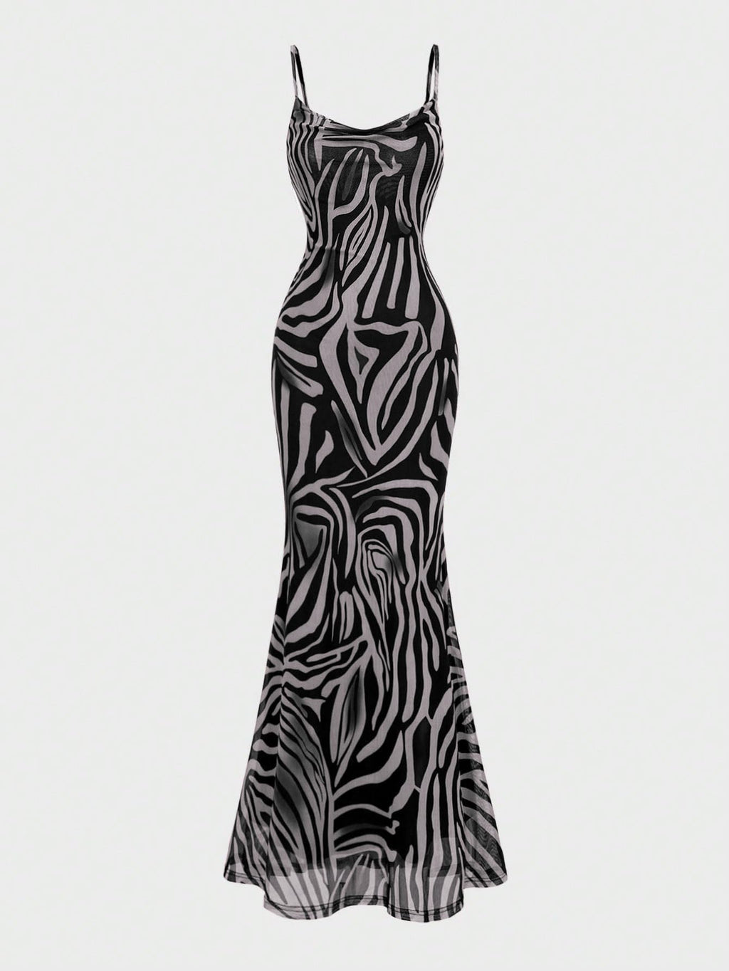 OYOANGLE Women's Zebra Spaghetti Strap Maxi Dresses Cowl Neck Bodycon Dress | Zebra Print, Spaghetti Strap, Maxi Dresses, Sleeveless, Cowl Neck, Formal Bodycon Dress
