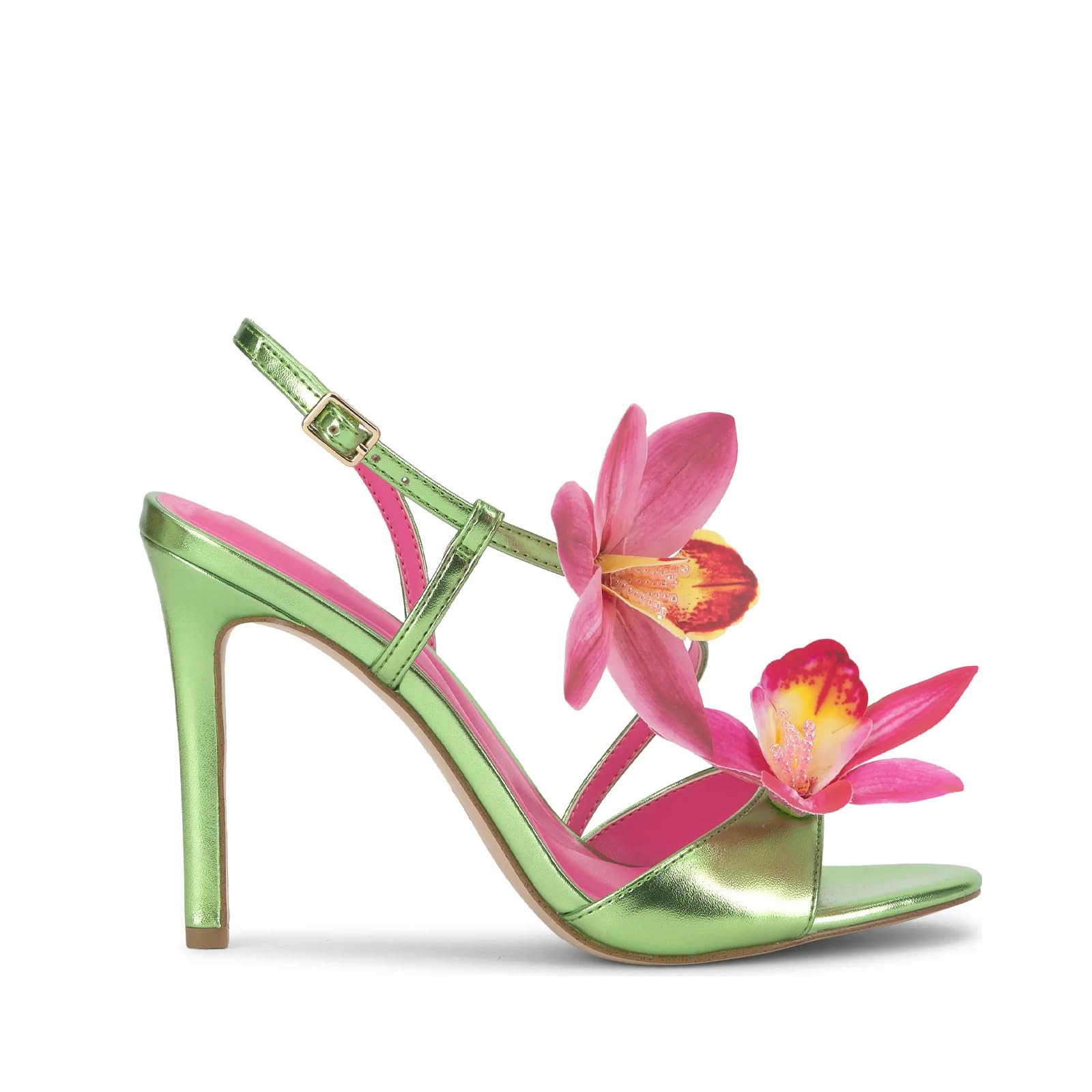 Flower High Heeled Sandals for Women Colorful Floral Open Toe Stiletto Heels Ankle Buckled Fashion Beach Dressy Spring Summer Shoes