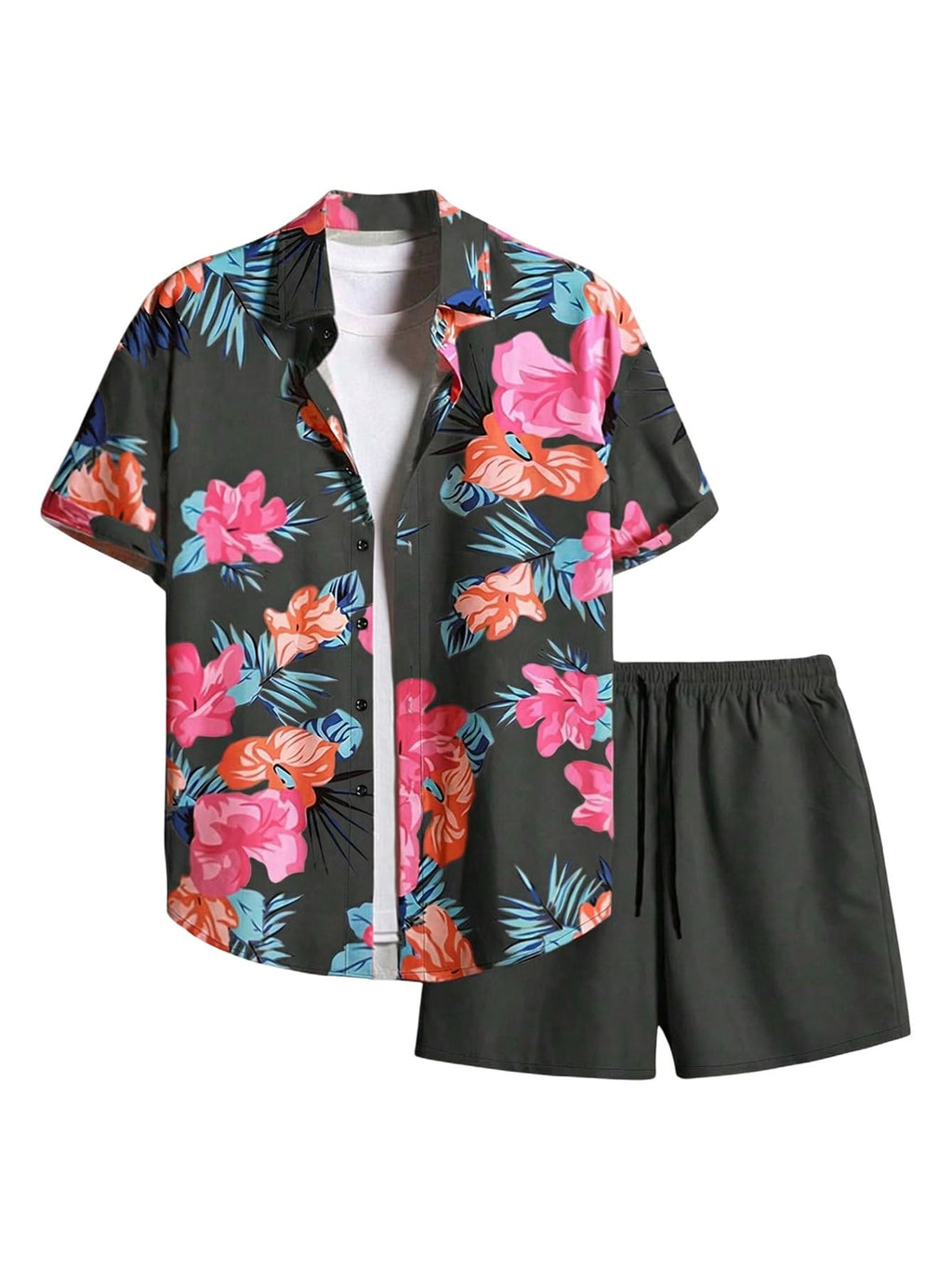 GORGLITTER Men's Beach Cruise Vacation Outfits Floral Shirt and Shorts Sets | Short Sleeve Button Up, Matching Hawaiian Outfits for Couples, Resort Wear