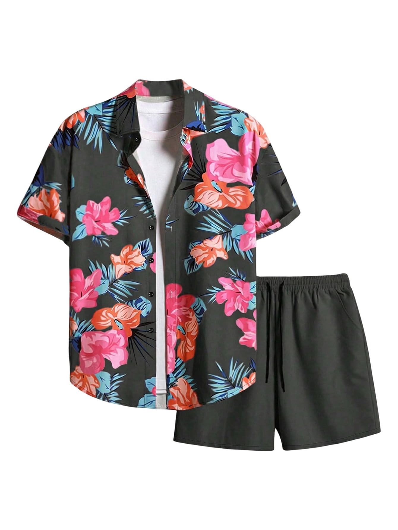 GORGLITTER Men's Beach Cruise Vacation Outfits Floral Shirt and Shorts Sets | Short Sleeve Button Up, Matching Hawaiian Outfits for Couples, Resort Wear