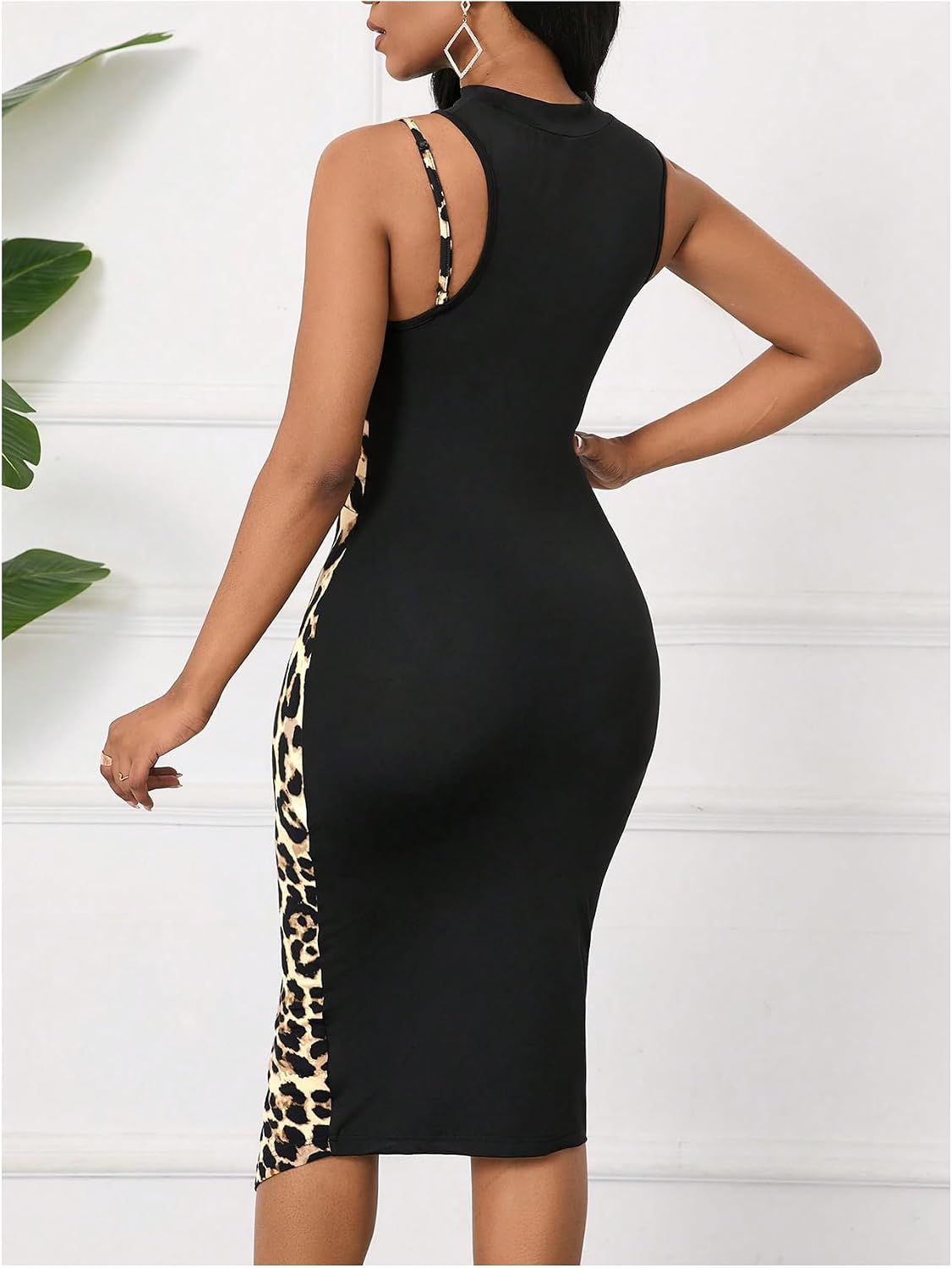GORGLITTER Women's Cheetah Leopard Animal Print Patchwork Y2K Midi Dress | Tie Front, Split Slit Bodycon Dress, Rave Going Out Outfits, Church Graduation Dinner Dress