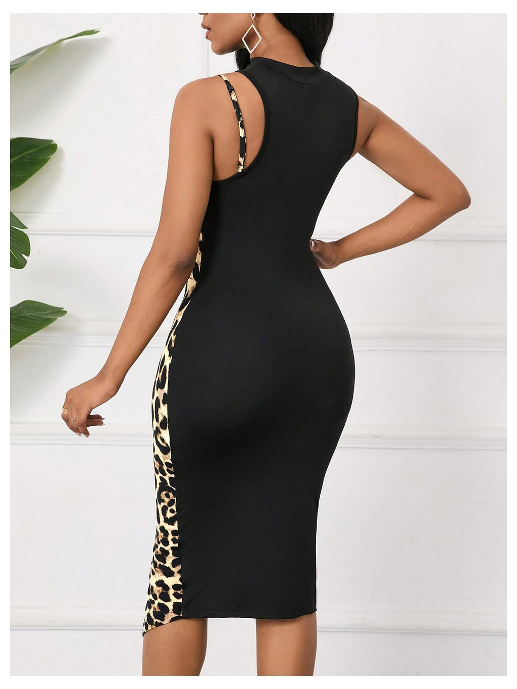 GORGLITTER Women's Cheetah Leopard Animal Print Patchwork Y2K Midi Dress | Tie Front, Split Slit Bodycon Dress, Rave Going Out Outfits, Church Graduation Dinner Dress
