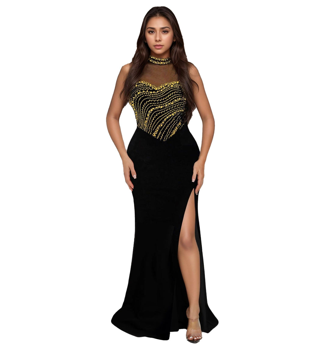 PORRCEY Women's Sexy Elegant Rhinestone Bodycon Dress Hot Drilling Clubwear
