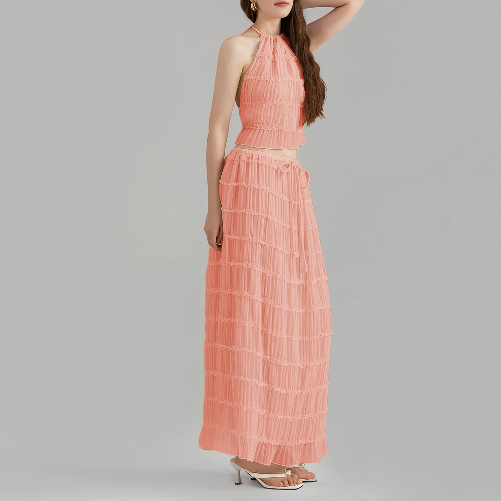 Women Y2K Skirt Set Outfits Strapless Crop Top Bodycon Midi Skirt Dress Sexy 2 Piece Knit Outfits Skirt Summer