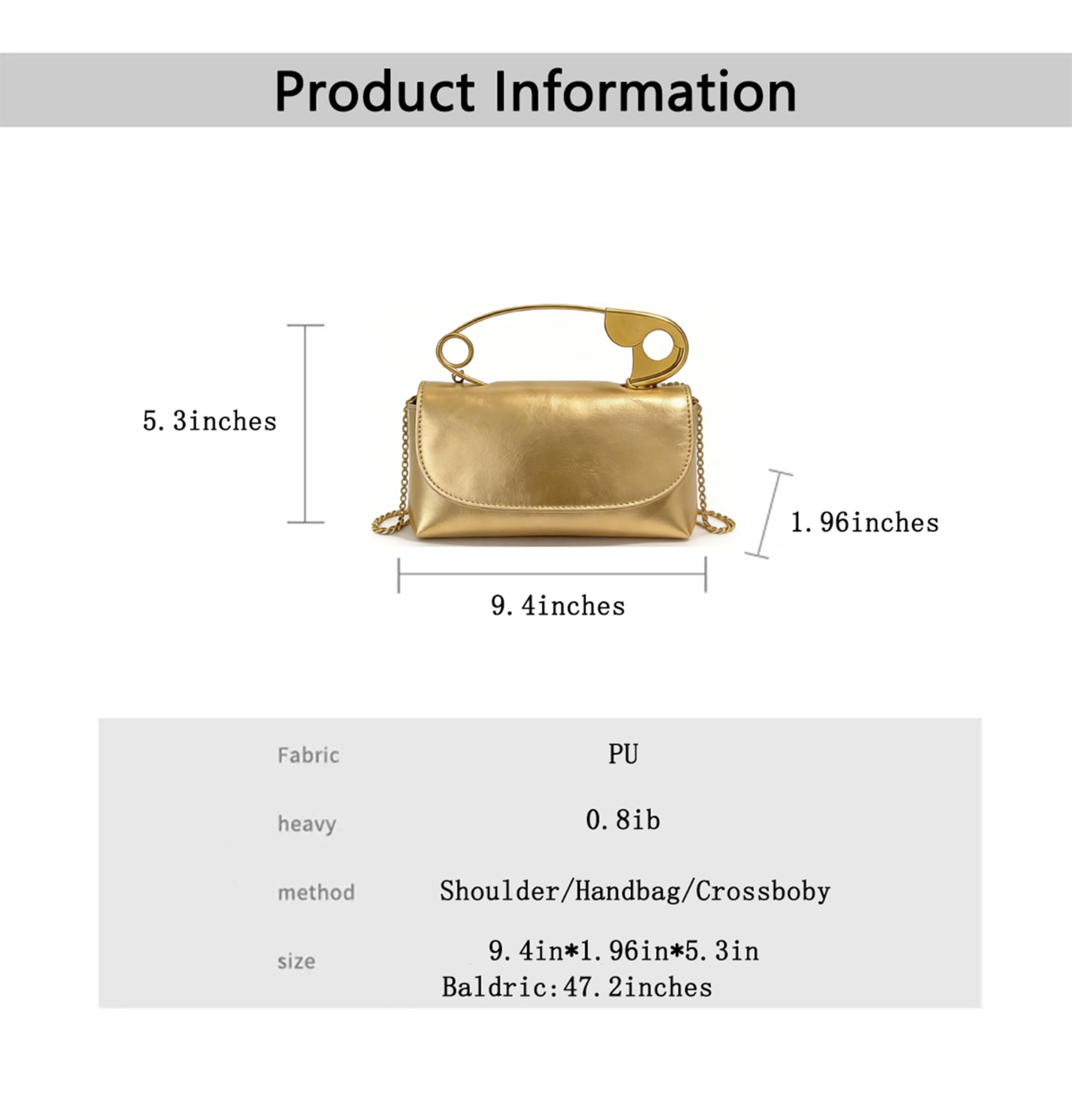 Women's Unique Safety Pin Crossbody Purse | Leather Clutch Bag Gold Handles Chain novelty clutch