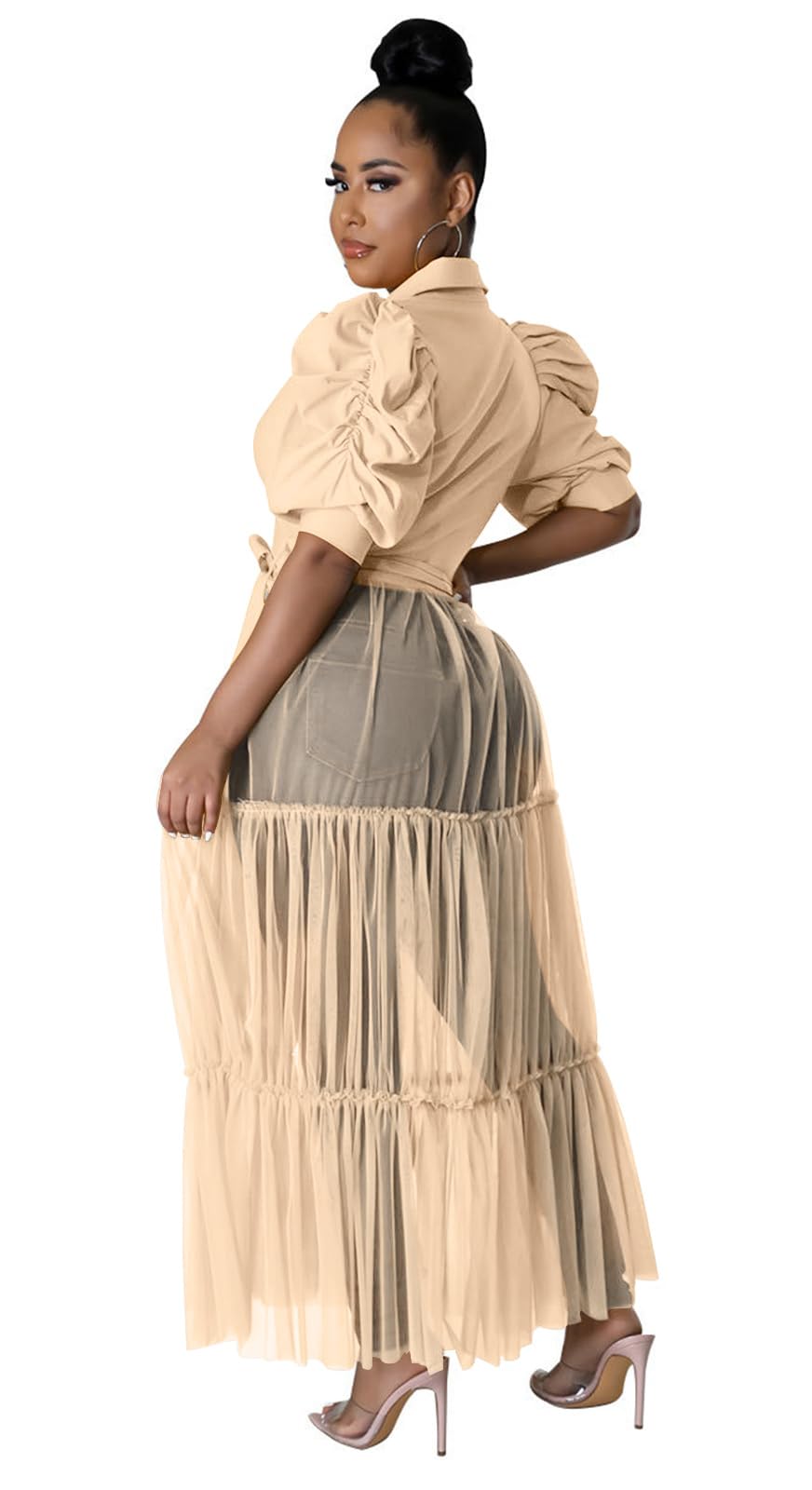 Ekaliy Women's Ruffle Blouse Shirt Asymmetrical Tunic Dress with Belt | Short sleeve,Bodycon,Ruffle,Club ,Party outfits,Asymmetrical Irregular Hem,Tops Blouse Shirt Dress