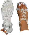 Women's Butterfly Rhinestone Flat Sandals Glitter Sparkly Bling Strappy Open Toe Elegant Transparent Elastic Strap Gladiator Sandals for Dressy Summer Wedding Bridal Prom Travel Daily Wear