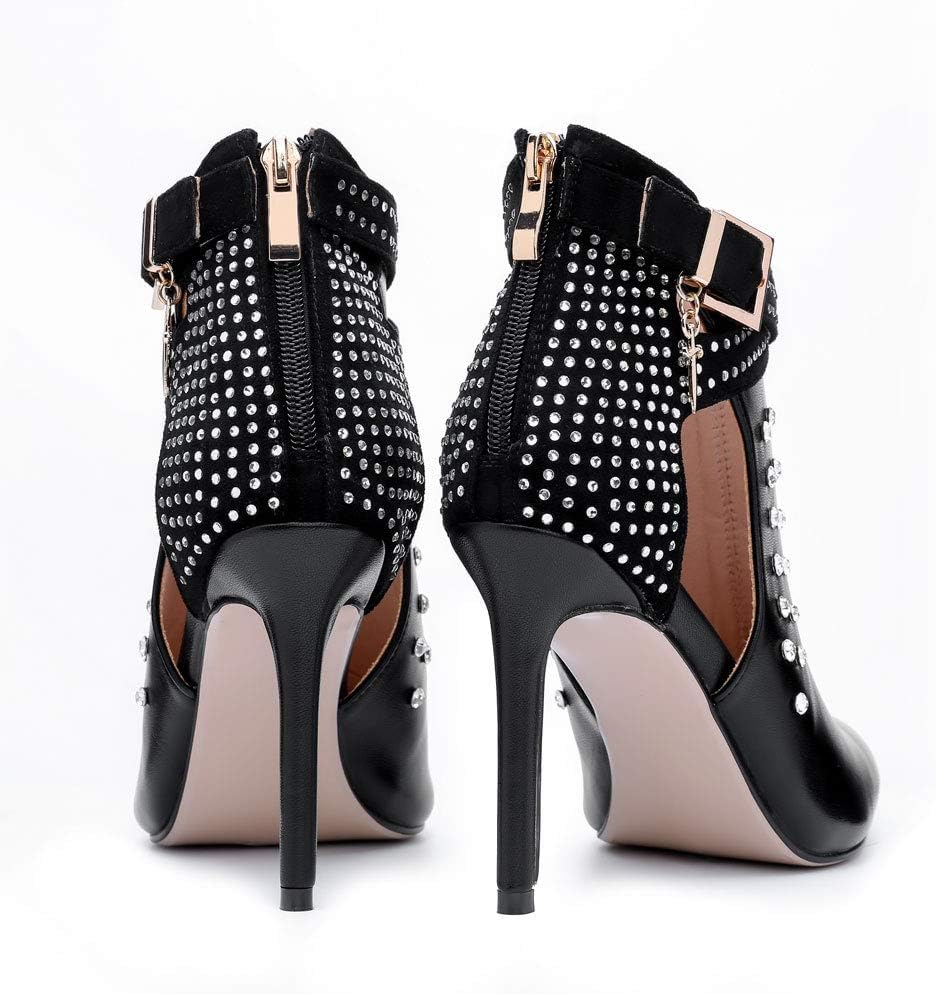 Ankle Boots for Women,Bare Legged Pointed Women's Boots, Rhinestone Booties Black Sexy Stiletto With High Heel