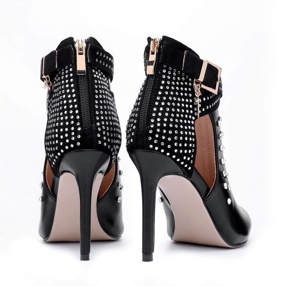 Ankle Boots for Women,Bare Legged Pointed Women's Boots, Rhinestone Booties Black Sexy Stiletto With High Heel