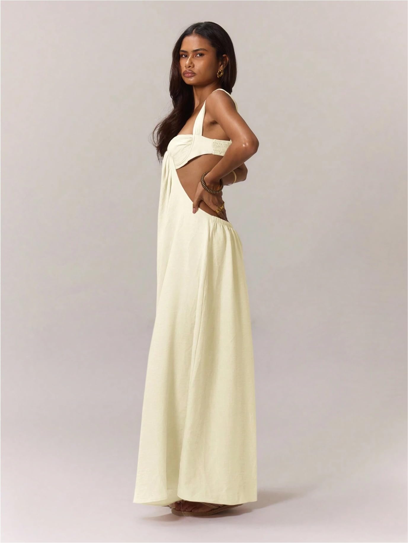 REASERAL Womens Casual Jumpsuit Halter Hollow Out Backless Top Wide Leg Pants Summer Vacation Jumpsuit