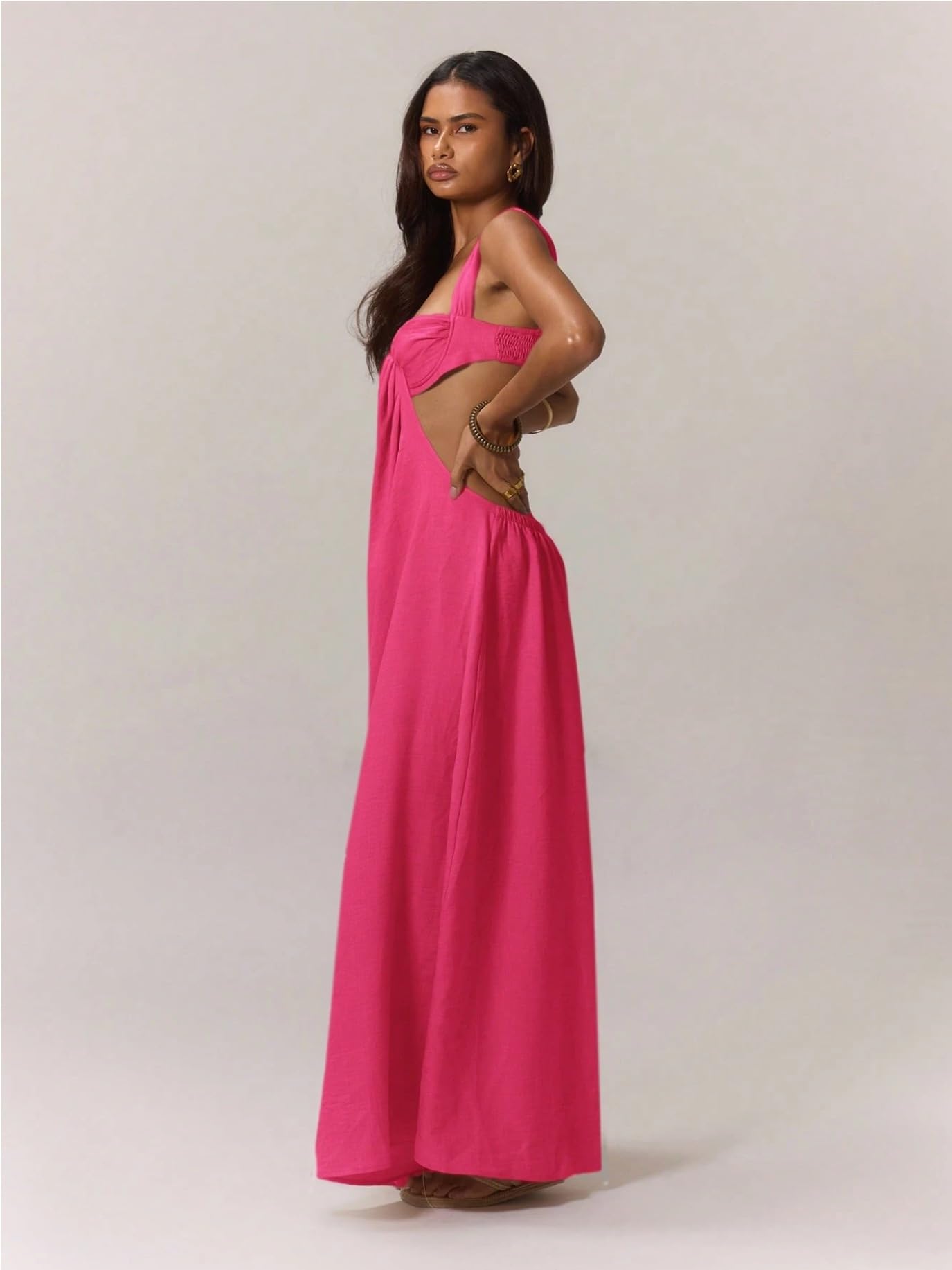 REASERAL Womens Casual Jumpsuit Halter Hollow Out Backless Top Wide Leg Pants Summer Vacation Jumpsuit