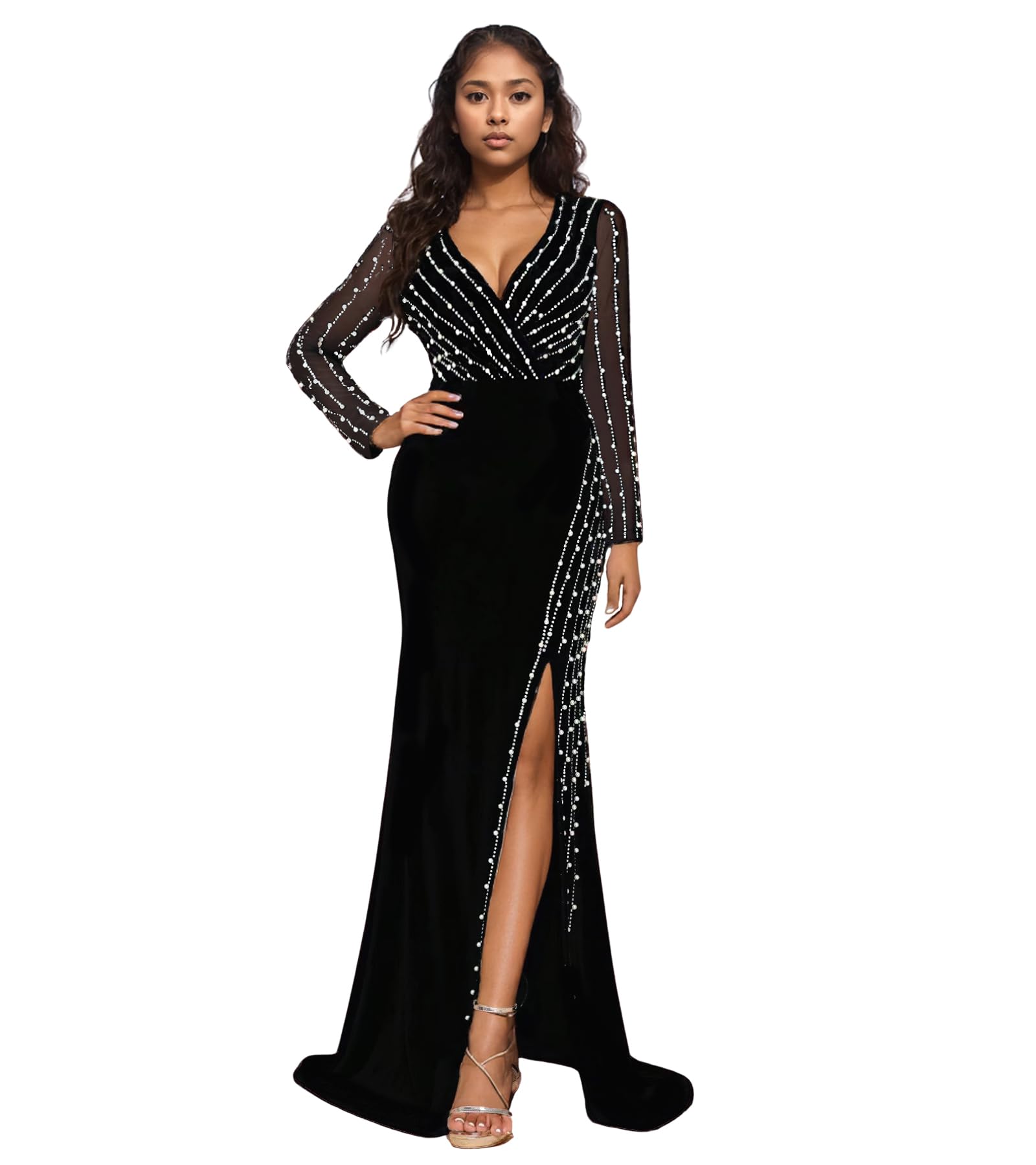 PORRCEY Women's Sexy Elegant Rhinestone Bodycon Dress Hot Drilling Clubwear