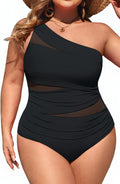 Plus Size One Piece Swimsuit for Women - One Shoulder Bathing Suit | Removable and Adjustable Strap, Detachable pads, Flatter midsection via front mesh, Drape diagonal folds to hide bulk